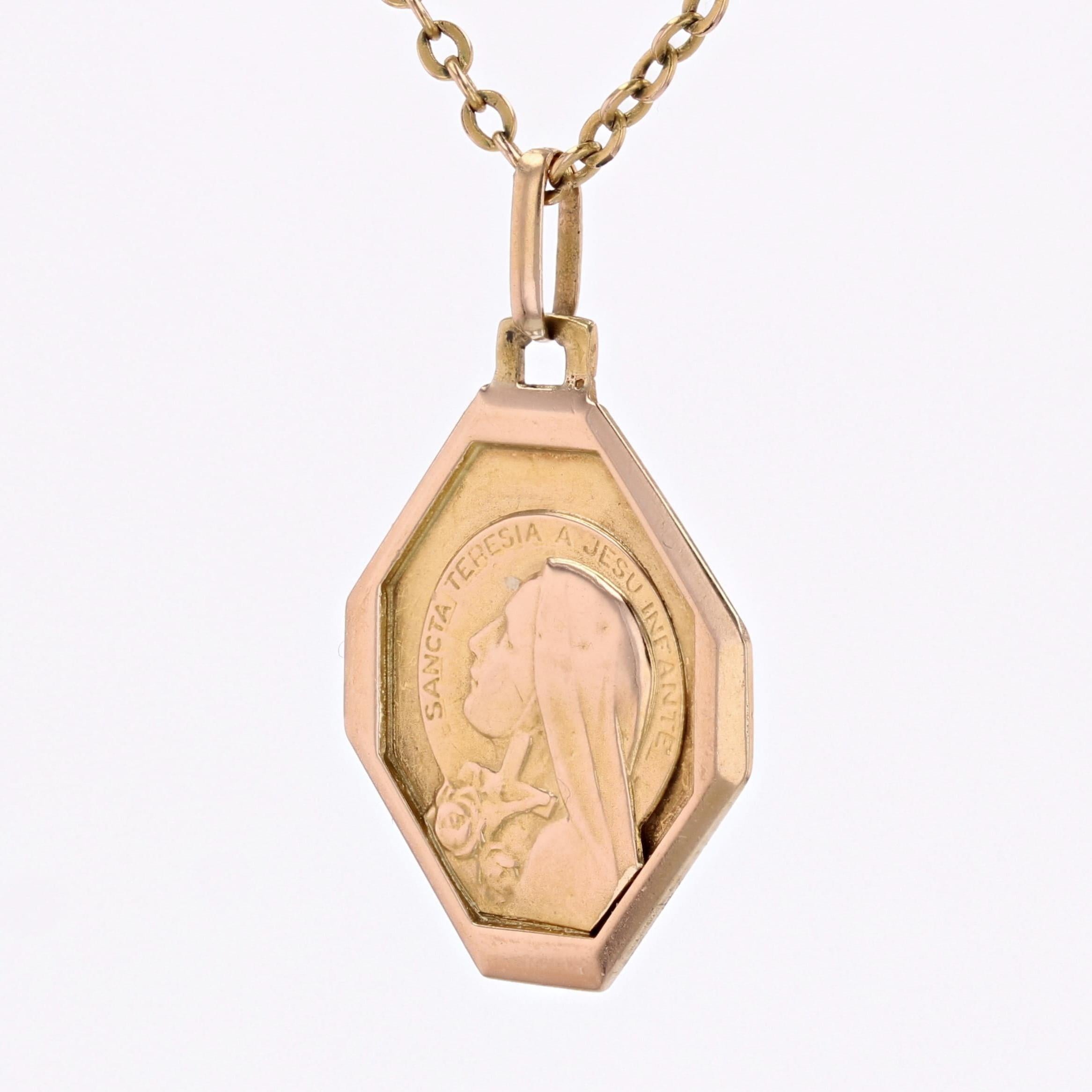 Femenino o masculino Colgante Medalla Santa Teresa de Oro Rosa de 18 Kilates de los años 60 franceses en venta
