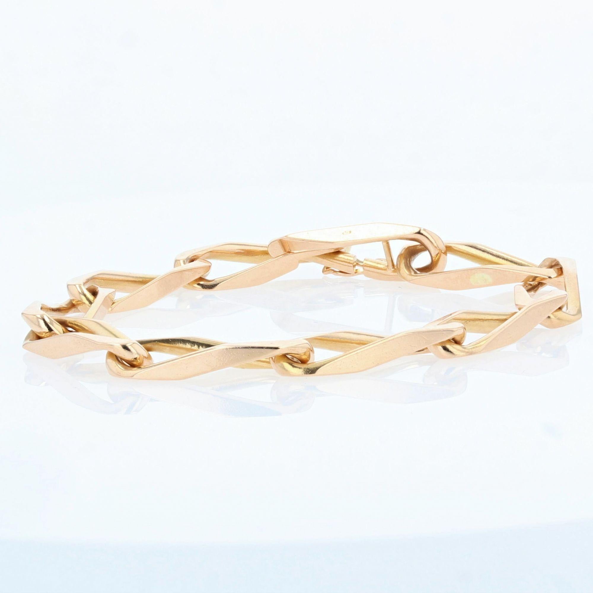 Retro French 1960s 18 Karat Rose Gold Twisted Figaro Link Bracelet