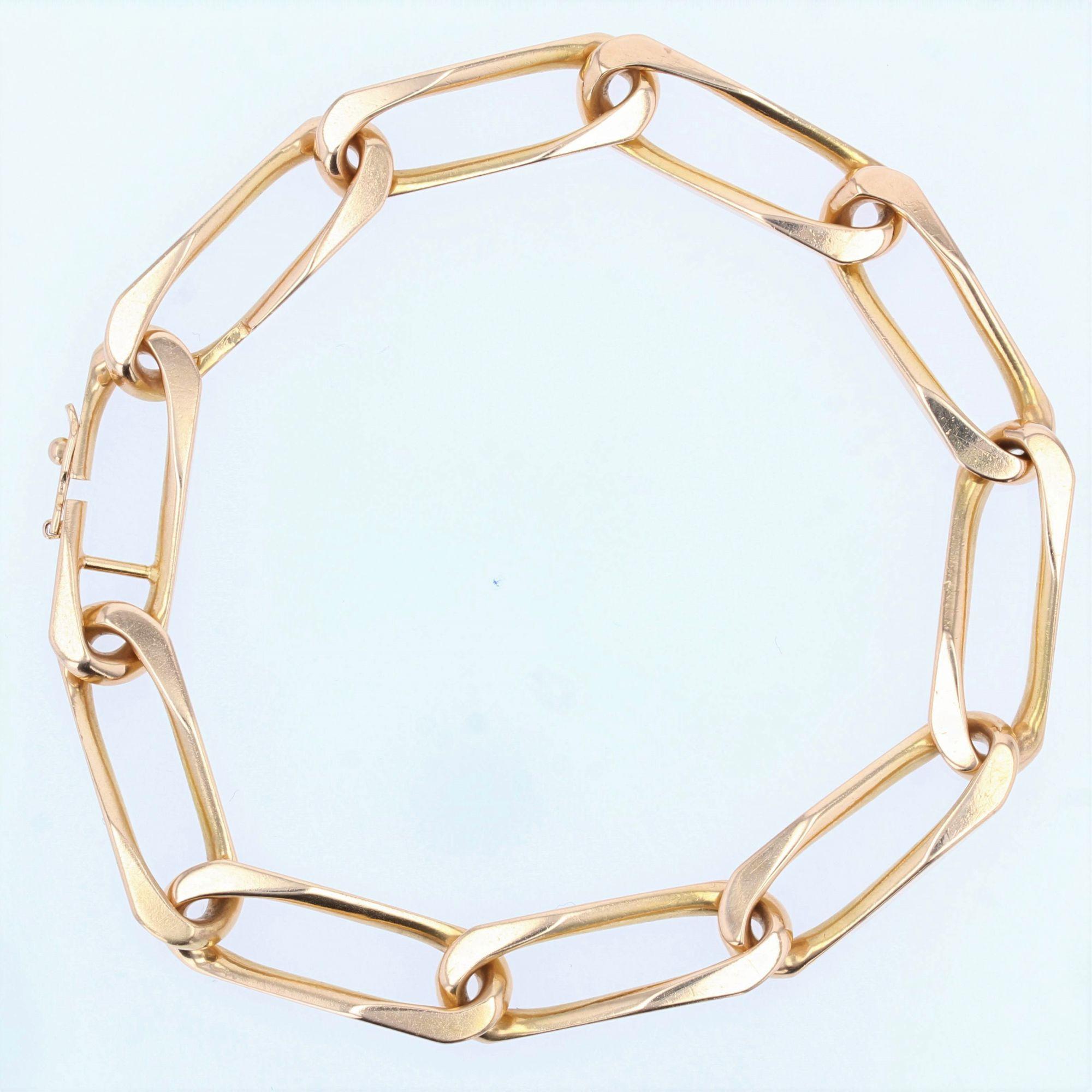 French 1960s 18 Karat Rose Gold Twisted Figaro Link Bracelet 2