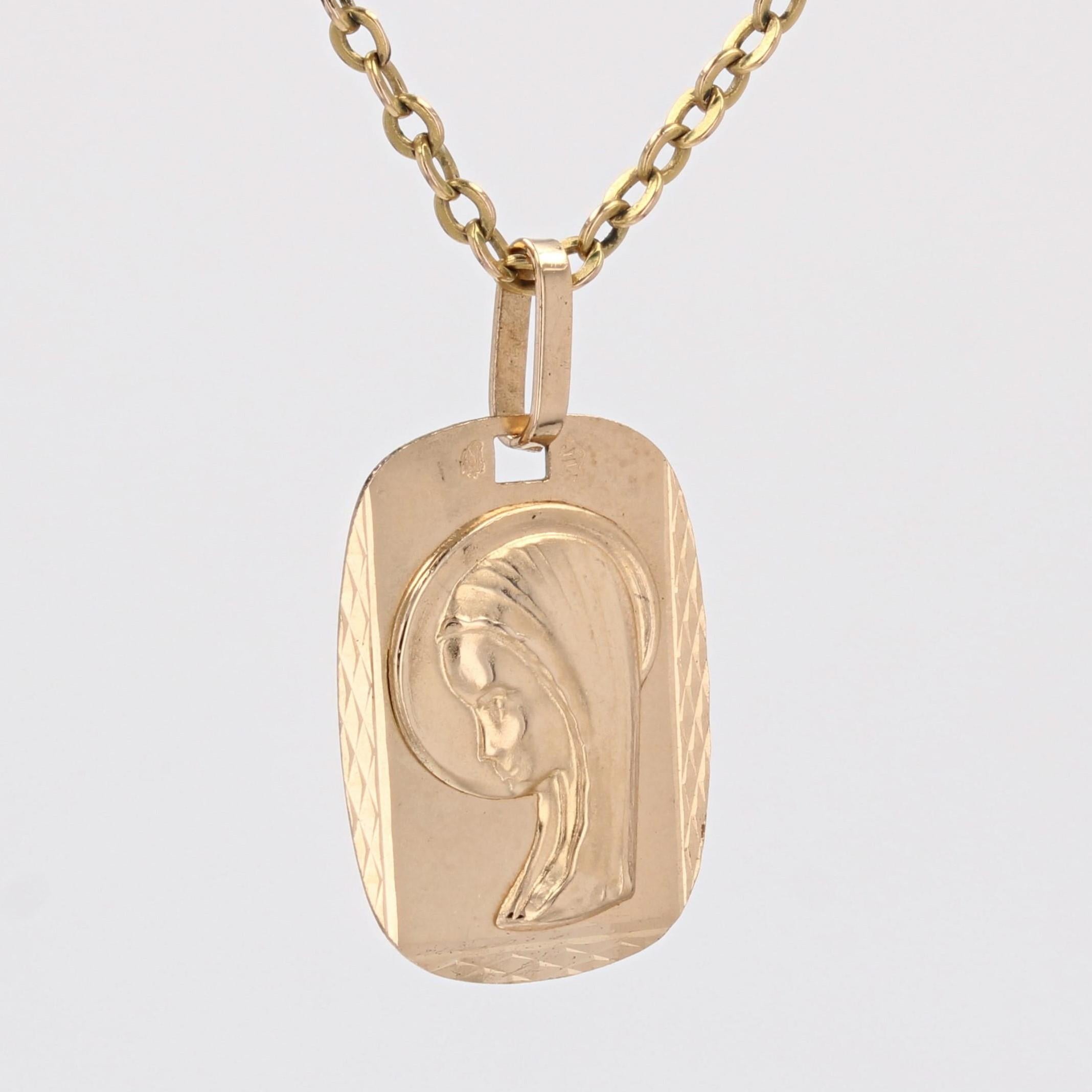Women's or Men's French 1960s 18 Karat Rose Gold Virgin Rectangular Medal Pendant For Sale