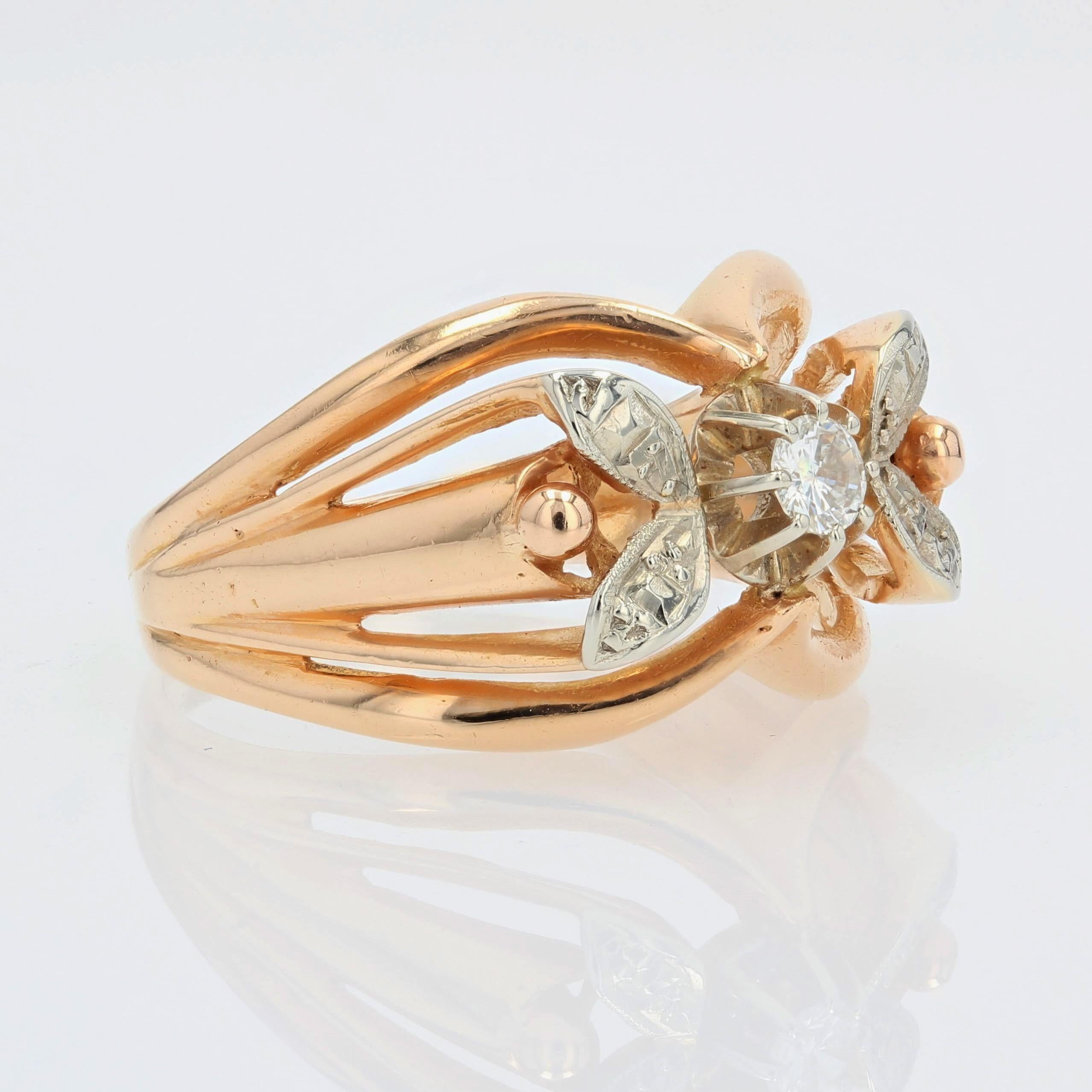 French 1960s 18 Karat Rose Gold White Gold Diamond Ring For Sale 2