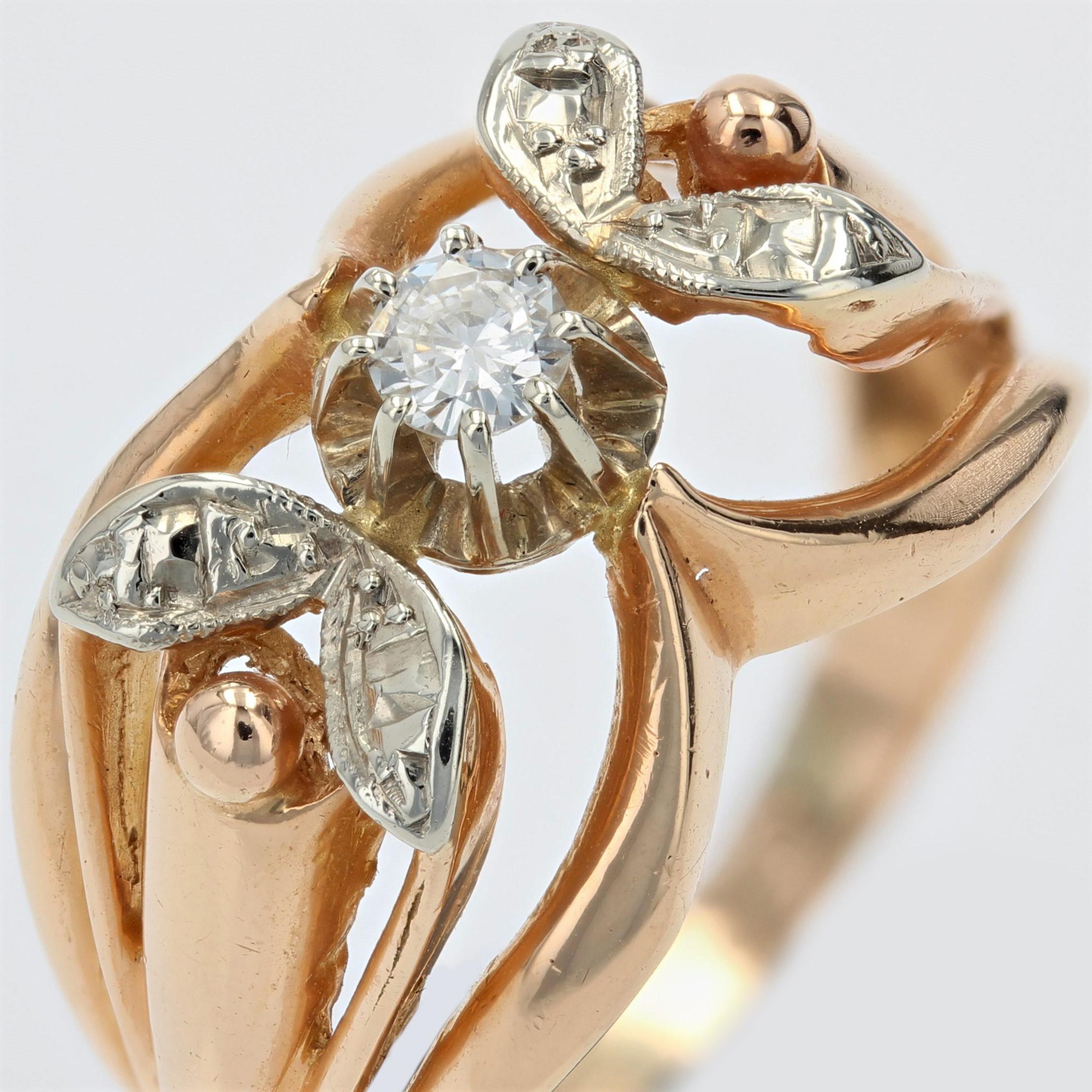 French 1960s 18 Karat Rose Gold White Gold Diamond Ring For Sale 4