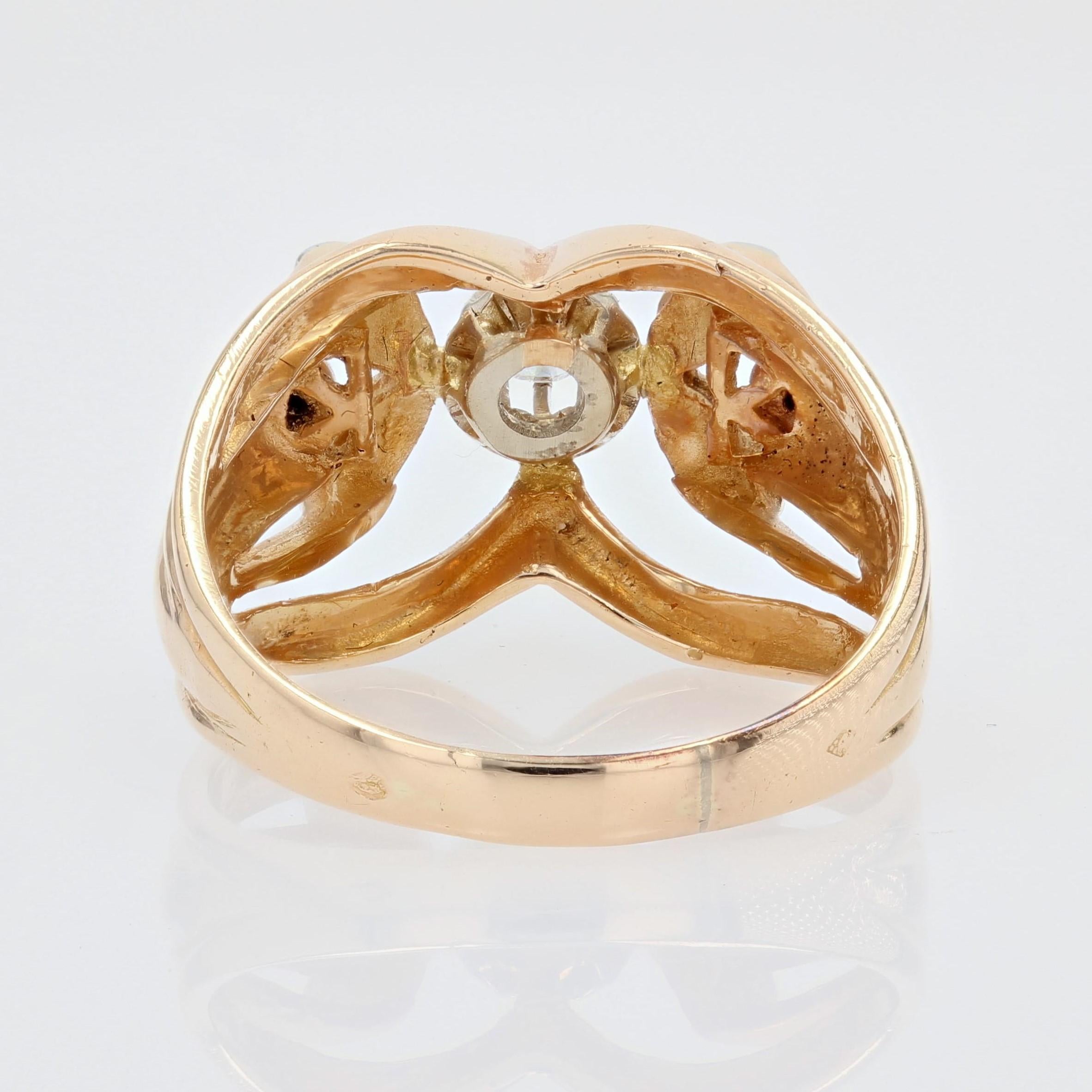 French 1960s 18 Karat Rose Gold White Gold Diamond Ring For Sale 8