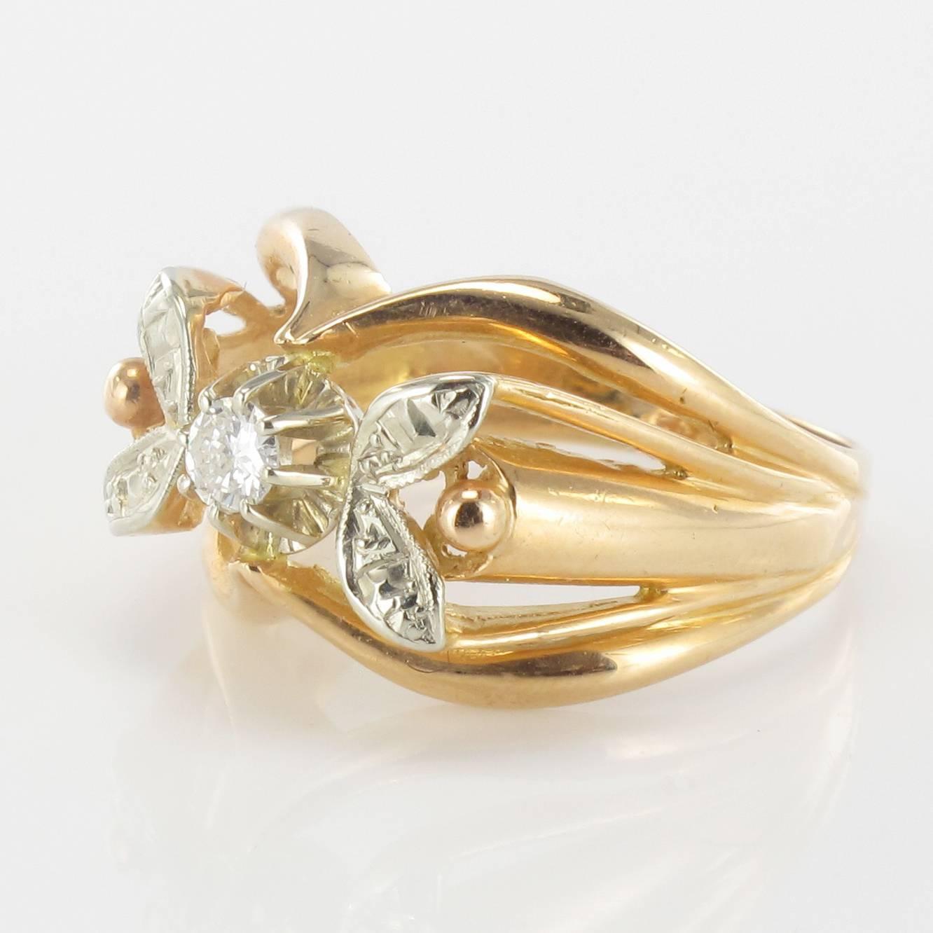 Anello francese degli anni '60 in oro rosa 18 carati e oro bianco con diamanti in vendita 11