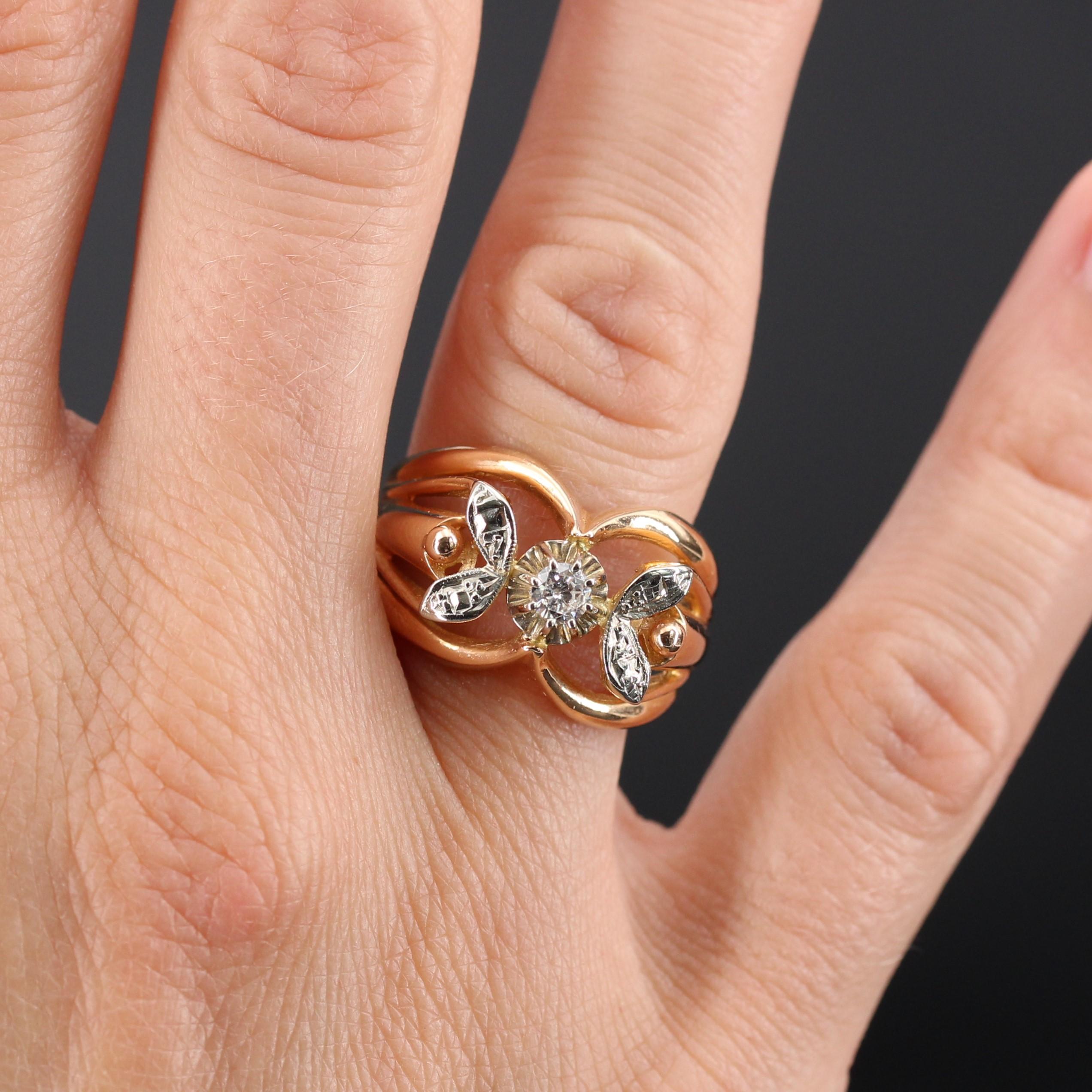 French 1960s 18 Karat Rose Gold White Gold Diamond Ring In Excellent Condition For Sale In Poitiers, FR