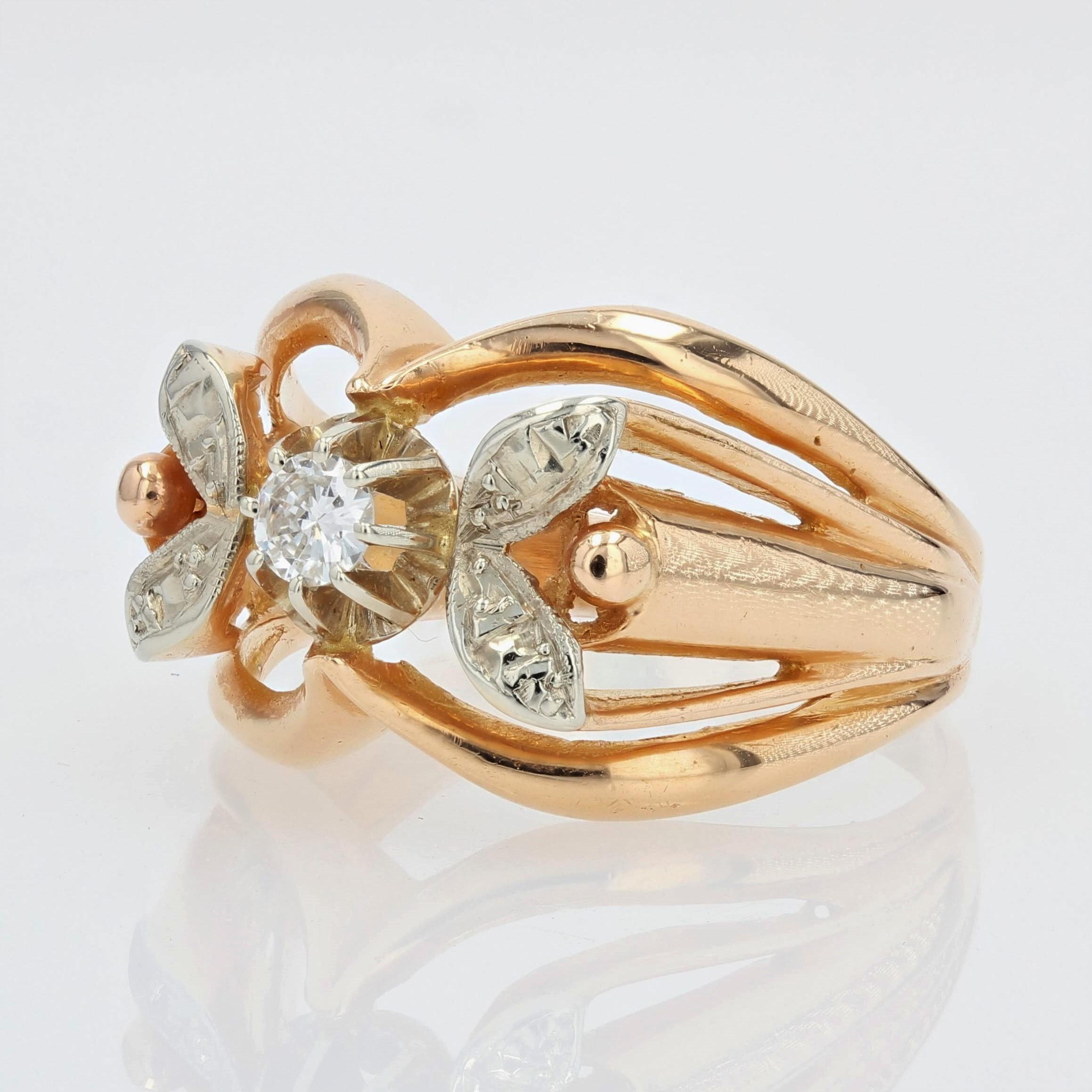 Women's French 1960s 18 Karat Rose Gold White Gold Diamond Ring