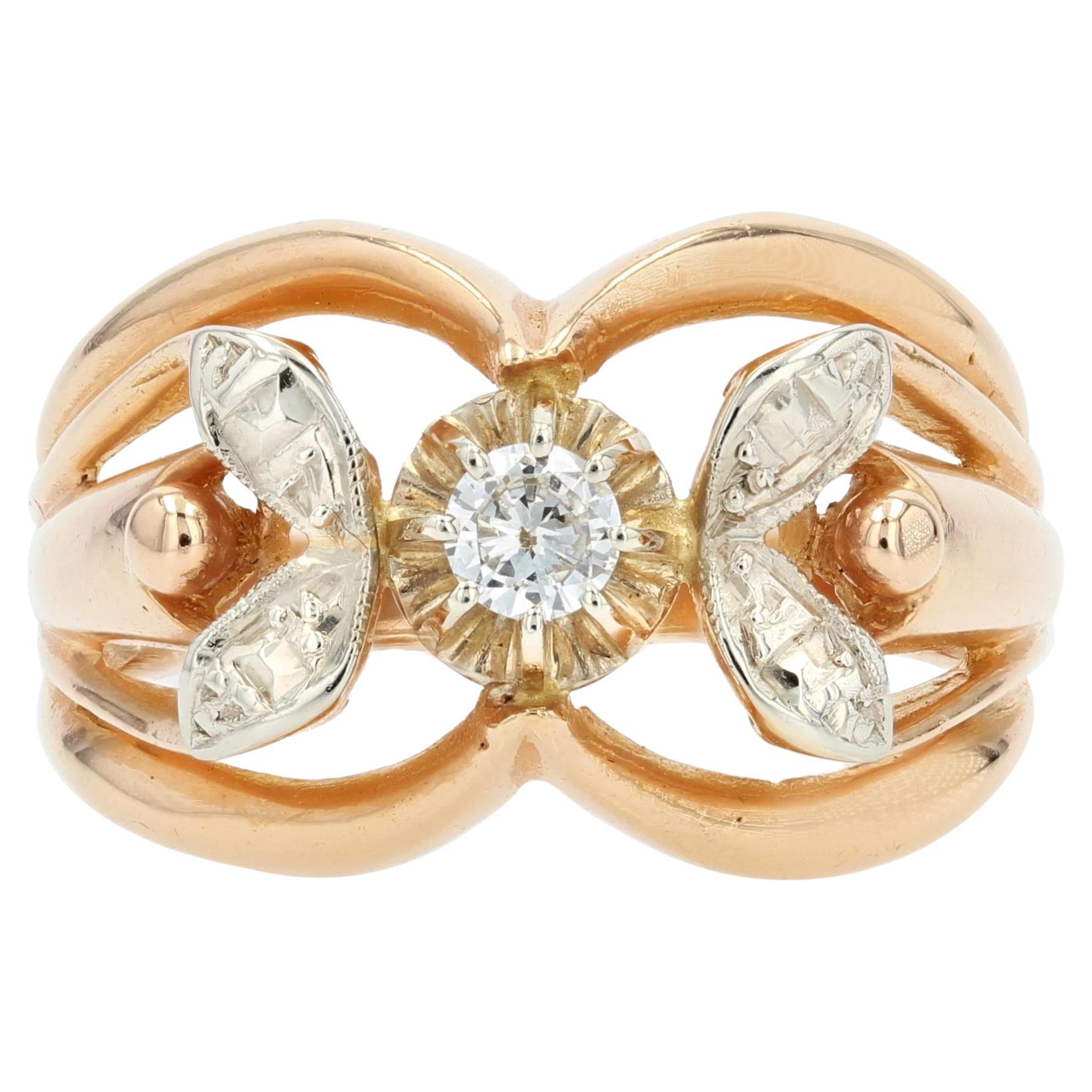 French 1960s 18 Karat Rose Gold White Gold Diamond Ring For Sale