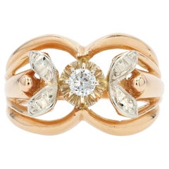 French 1960s 18 Karat Rose Gold White Gold Diamond Ring