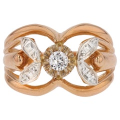 French 1960s 18 Karat Rose Gold White Gold Diamond Ring