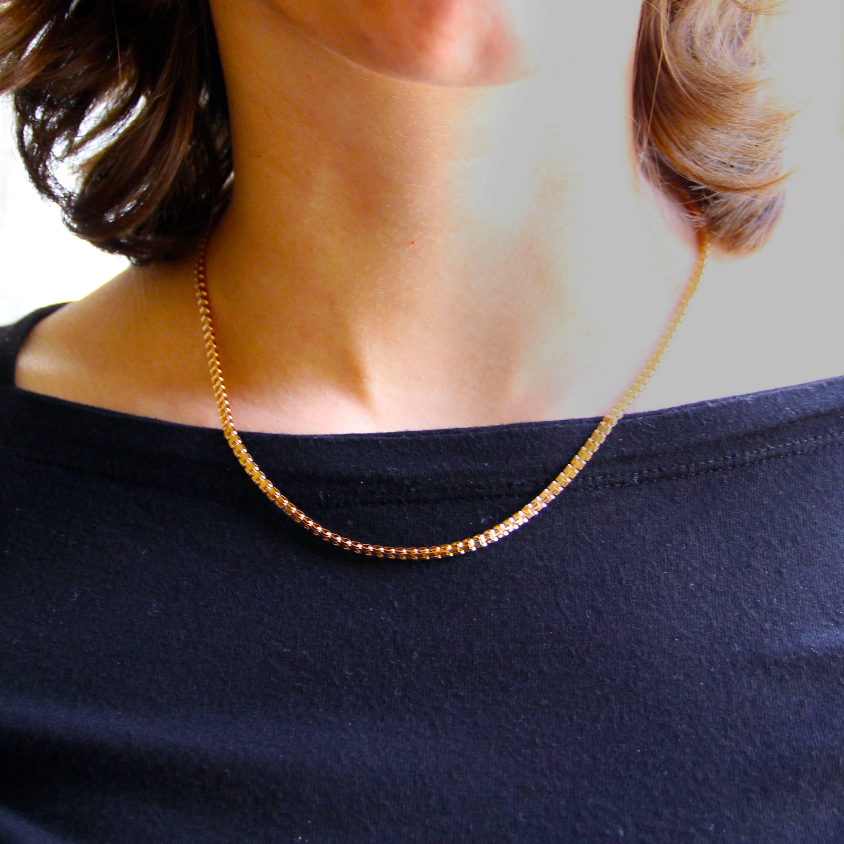 Retro French 1960s 18 Karat Rose Gold Y Mesh Chain Necklace