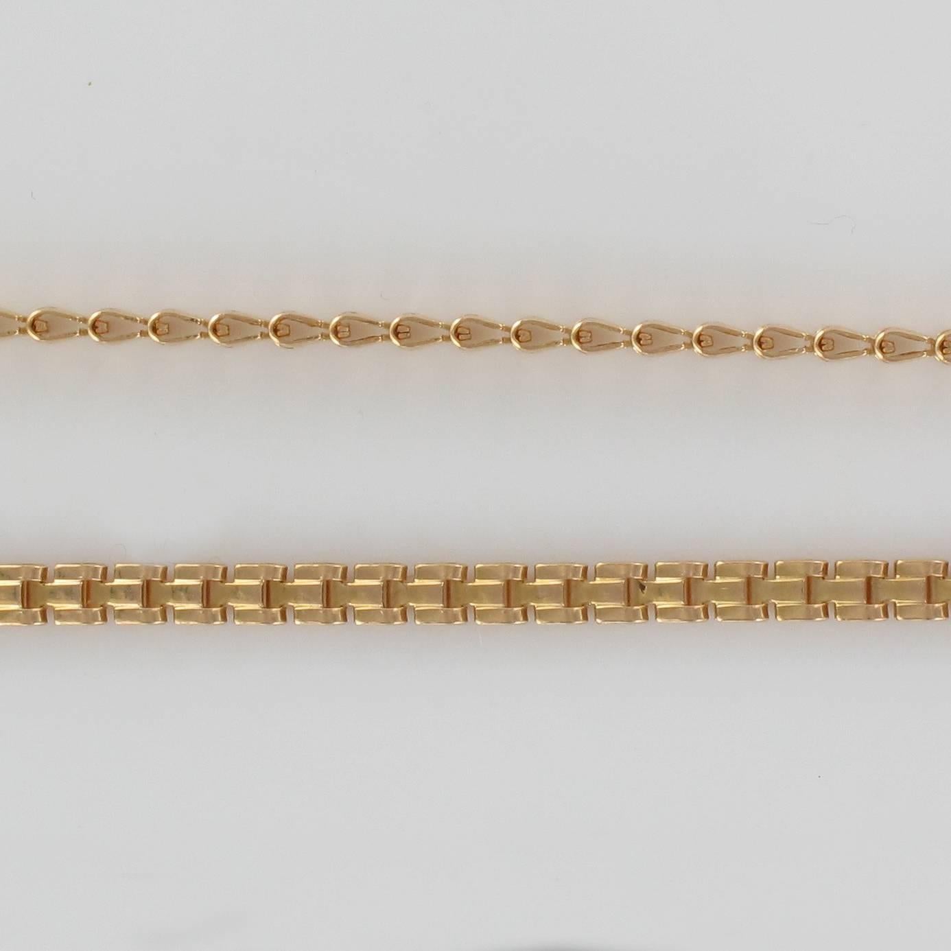 French 1960s 18 Karat Rose Gold Y Mesh Chain Necklace 1