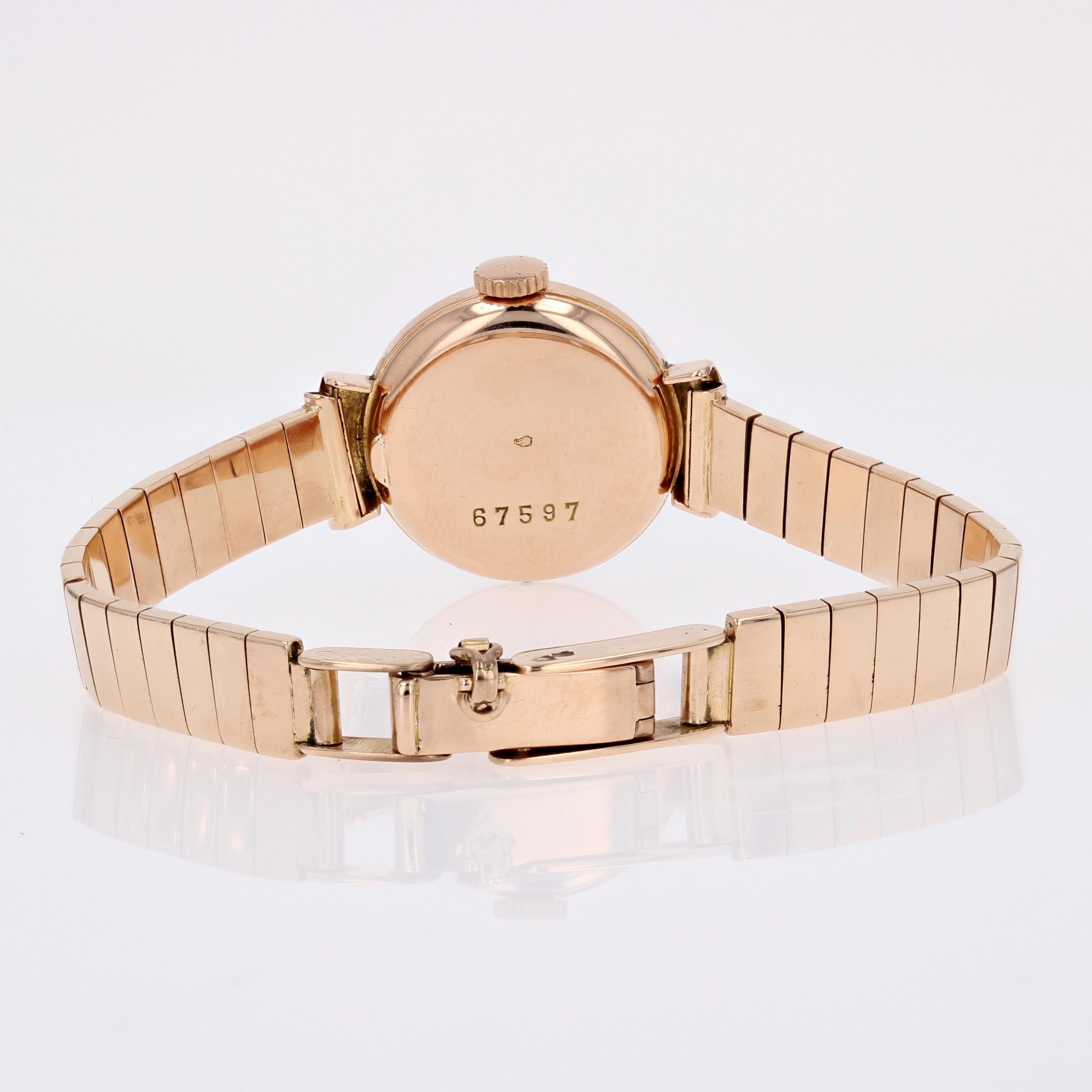 French 1960s 18 Karat Rose Gold Zenith Woman Watch In Good Condition For Sale In Poitiers, FR