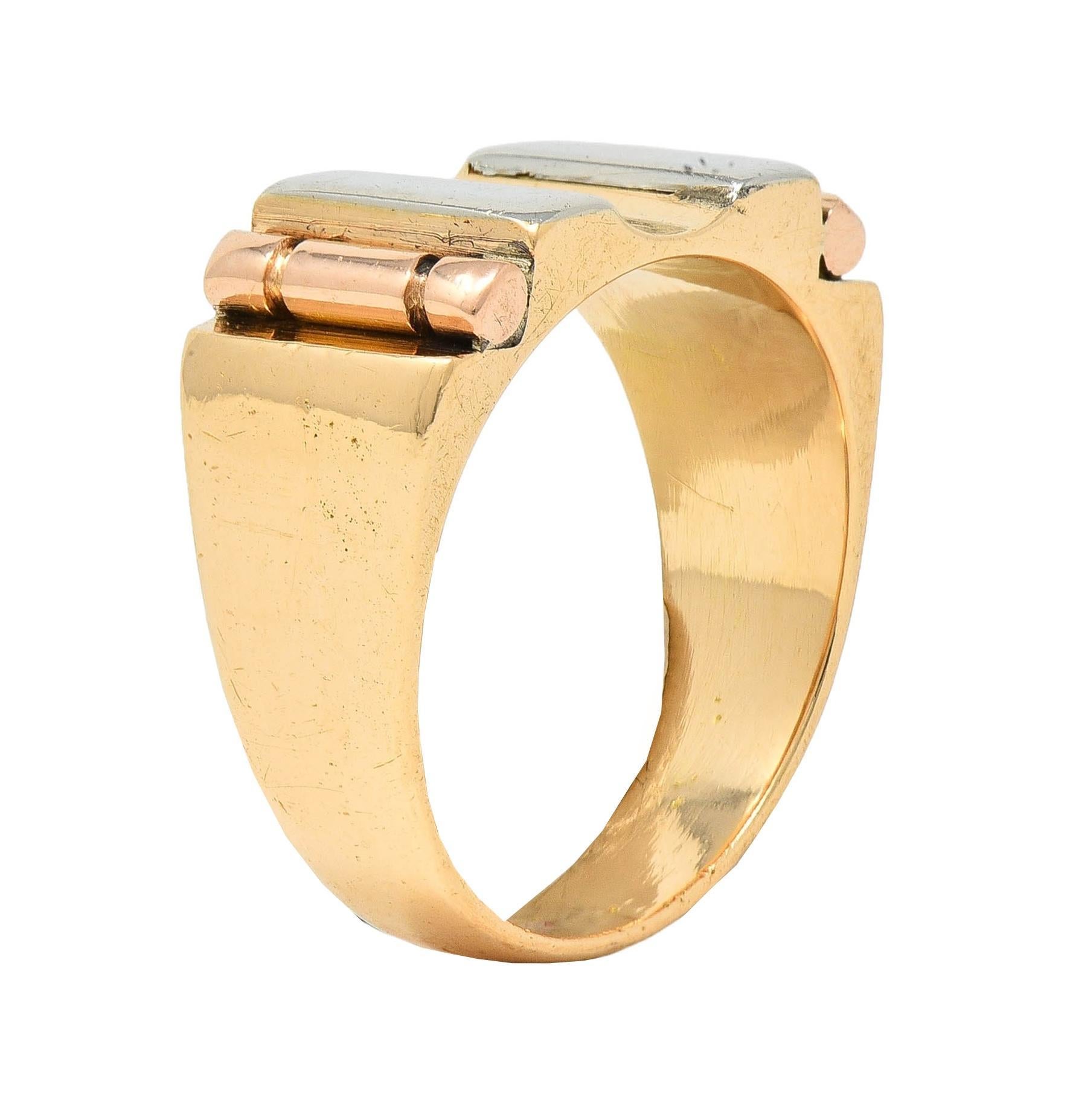 Anello industriale francese degli anni '60 in oro tricolore a 18 carati in vendita 6