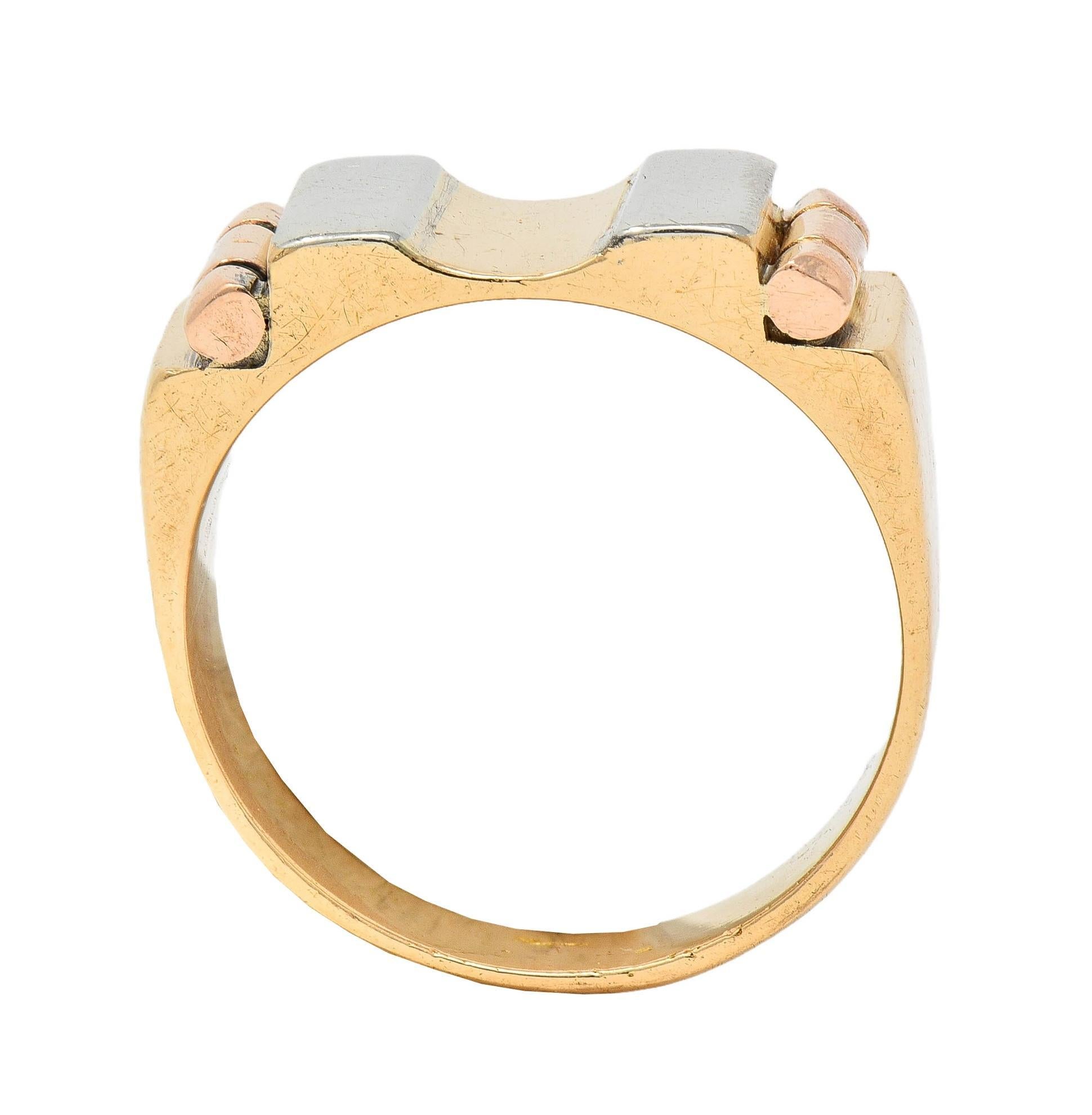 da uomo o donna Anello industriale francese degli anni '60 in oro tricolore a 18 carati in vendita