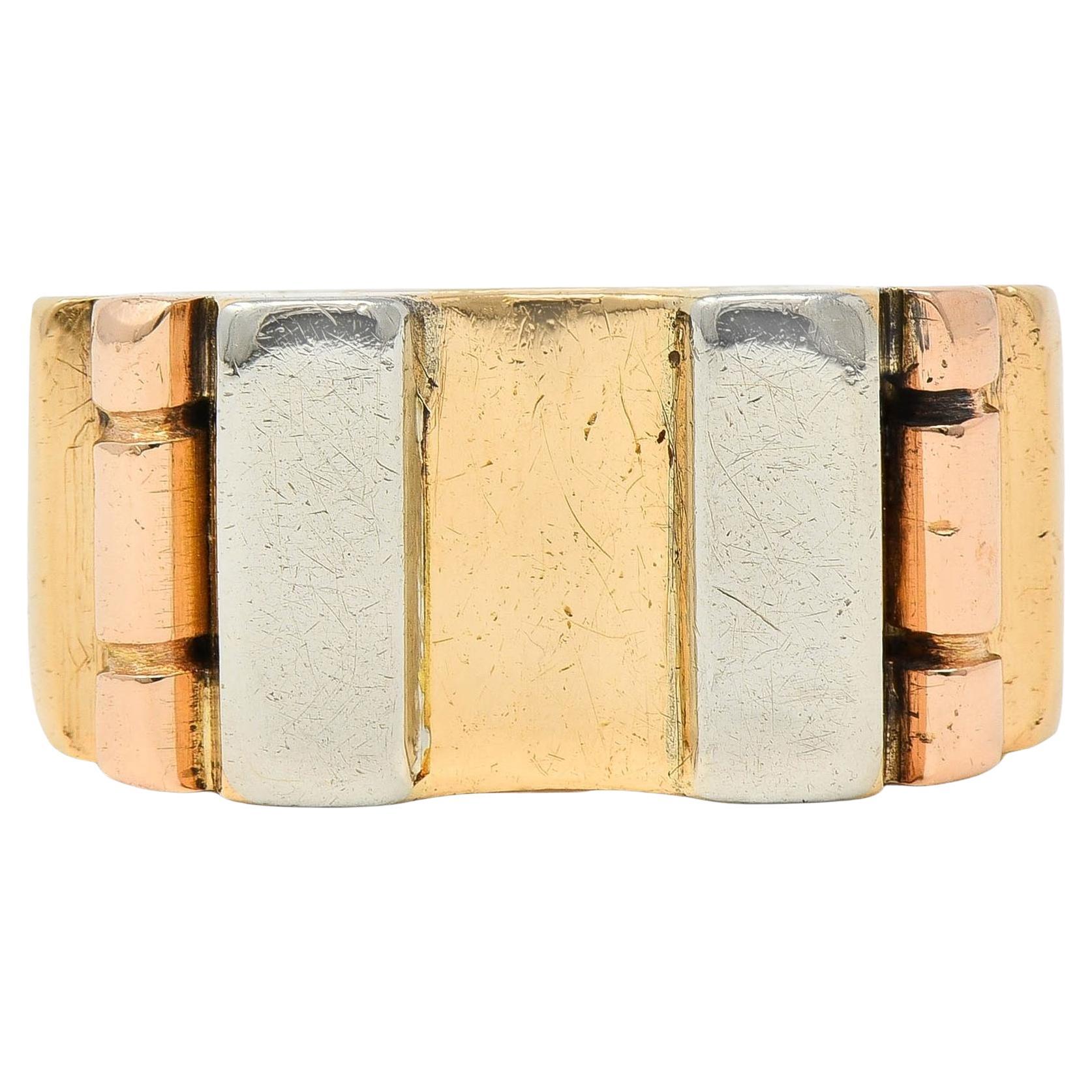 Anello industriale francese degli anni '60 in oro tricolore a 18 carati