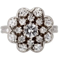 French 1960s 18 Karat White Gold White Sapphire Retro Ring