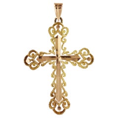 Vintage French 1960s 18 Karat Yellow and Rose Gold Cross Pendant