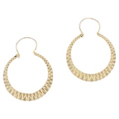 French 1960s 18 Karat Yellow Gold Chiseled Hoop Earrings