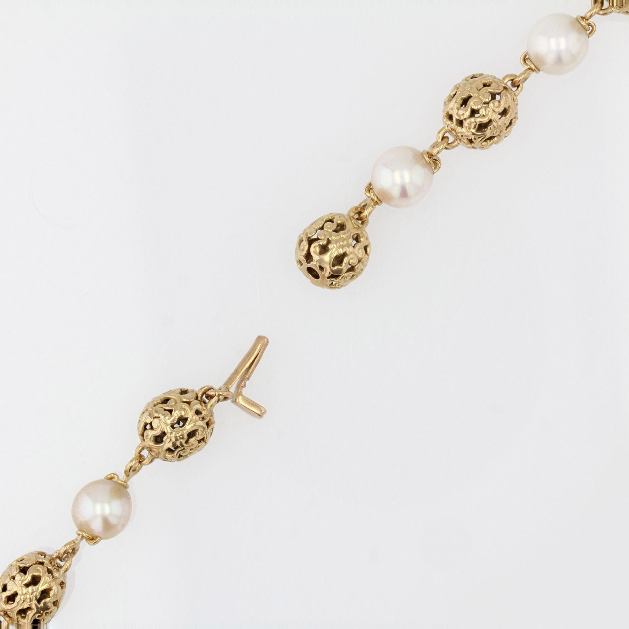 French 1960s 18 Karat Yellow Gold Cultured Pearls Convertible Necklace For Sale 8