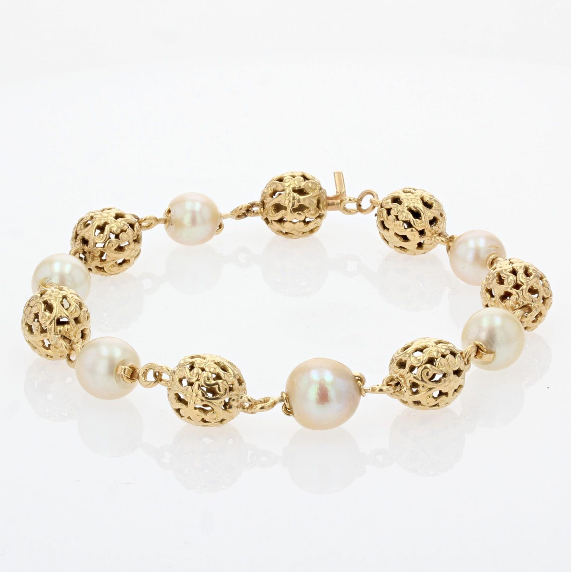 Collana convertibile di perle coltivate in oro giallo 18 carati francese degli anni '60 in vendita 1