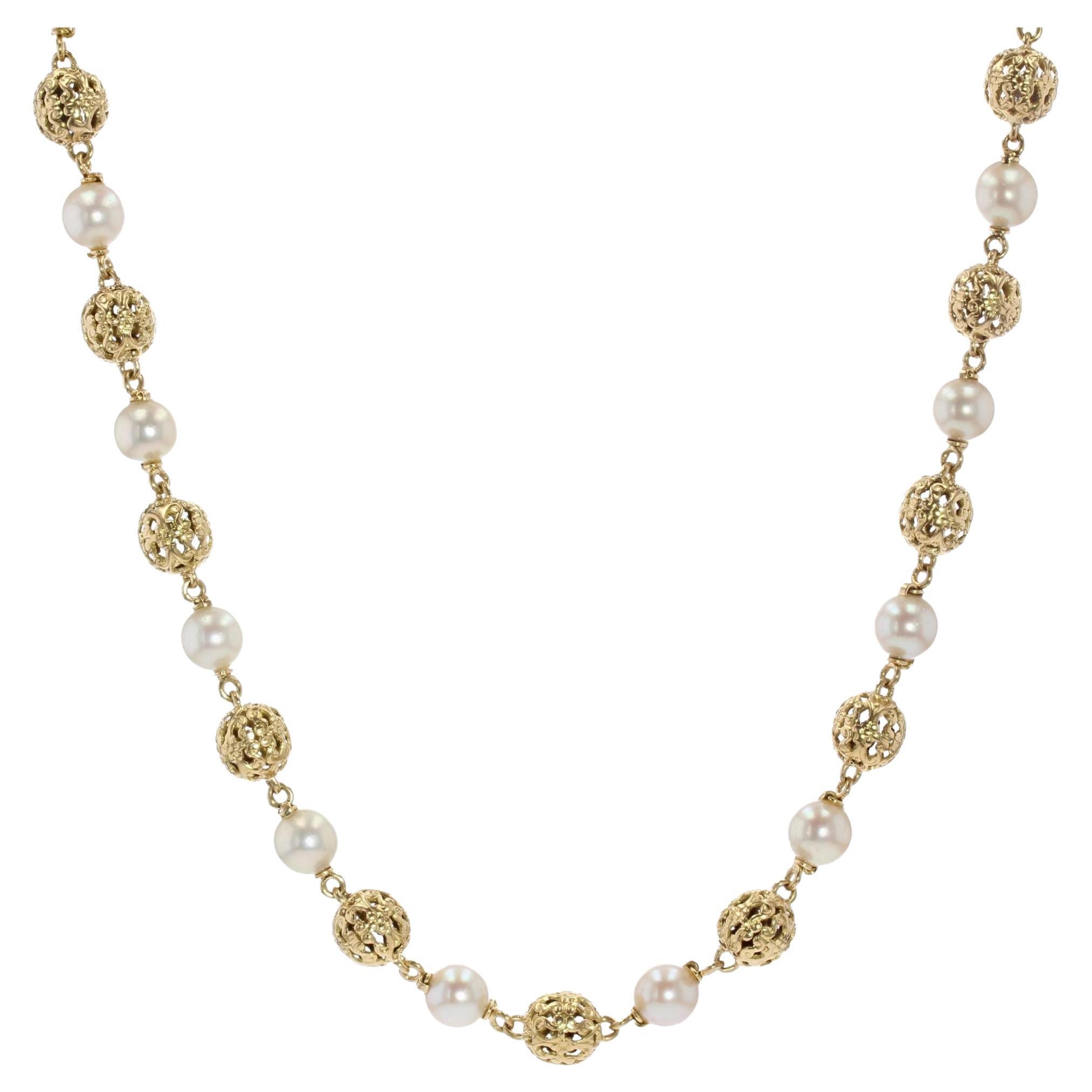 French 1960s 18 Karat Yellow Gold Cultured Pearls Convertible Necklace