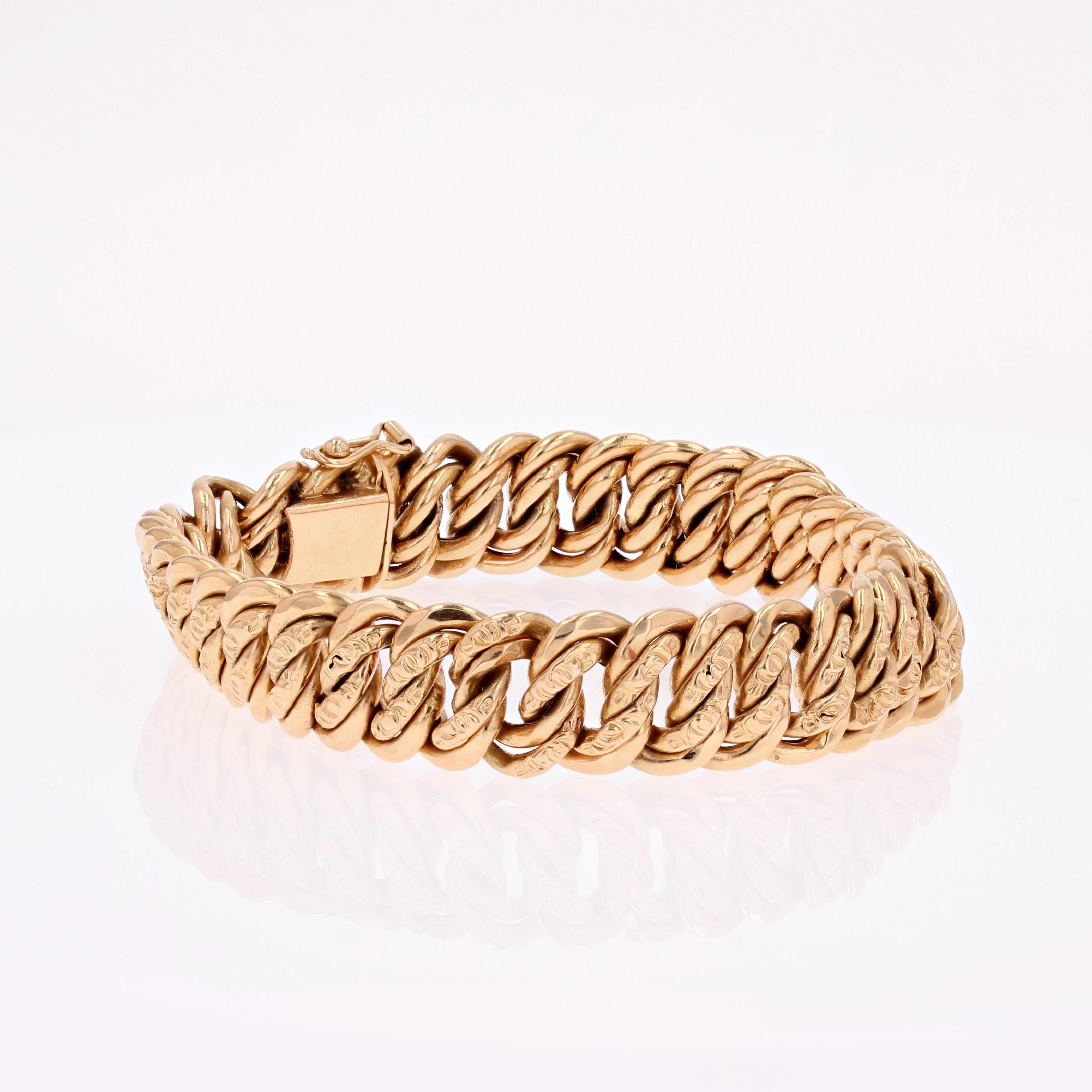Women's French 1960s 18 Karat Yellow Gold Curb Bracelet