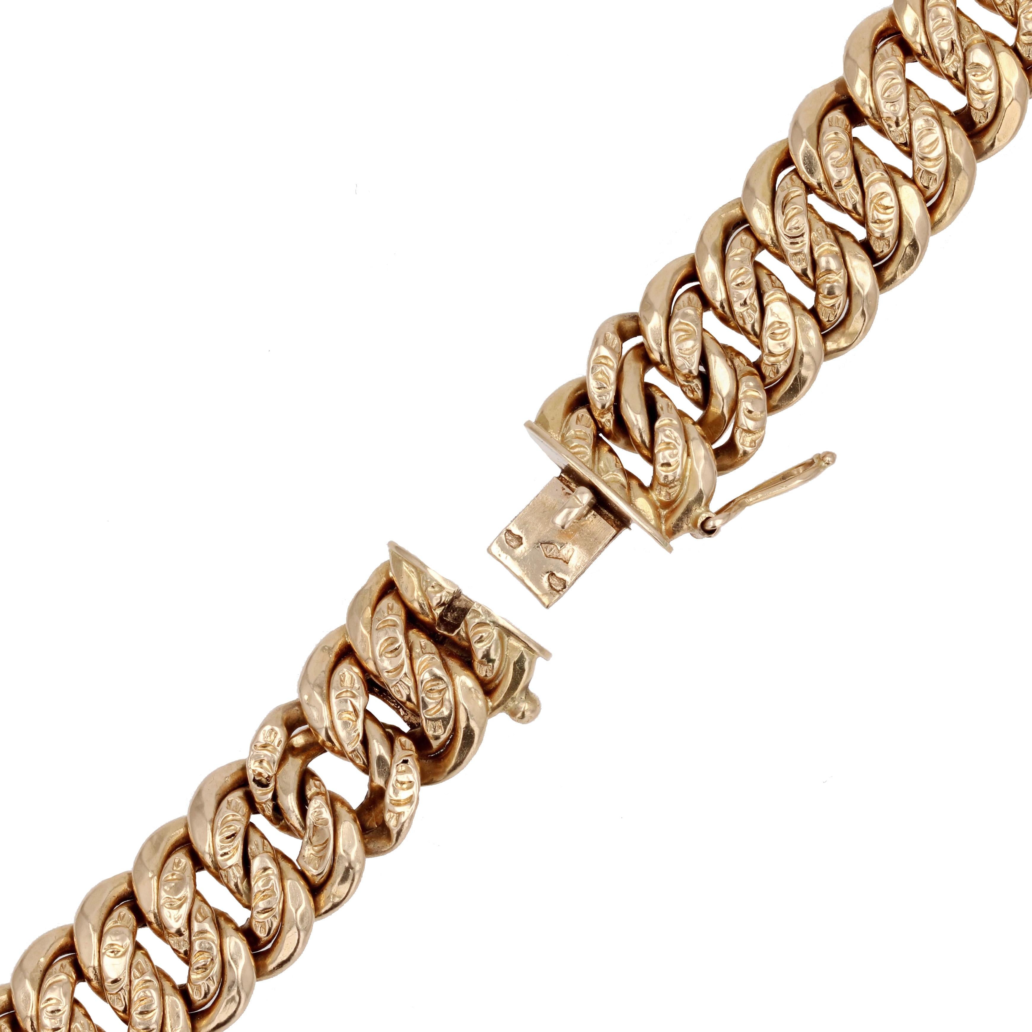 French 1960s 18 Karat Yellow Gold Curb Bracelet 2