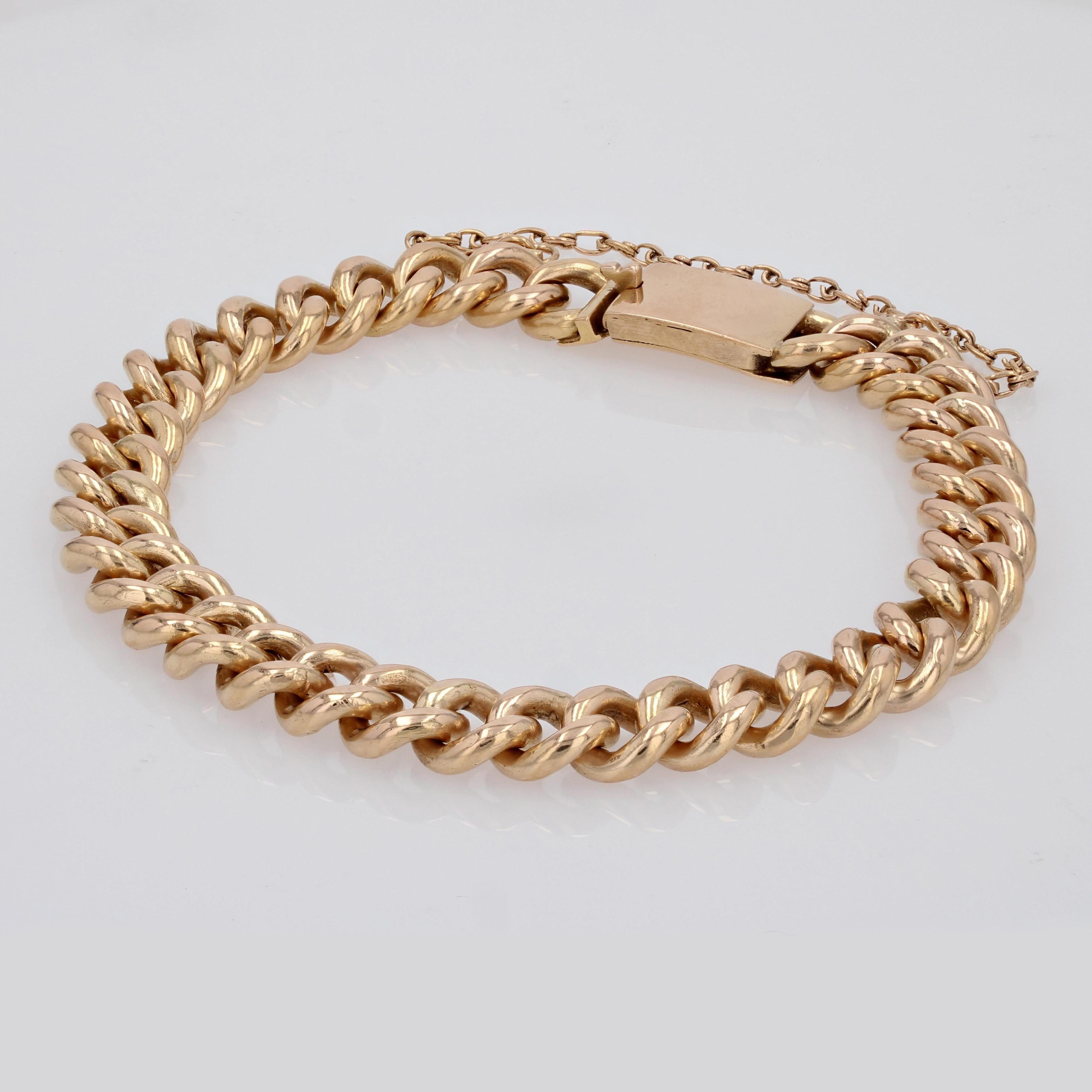 Women's or Men's French 1960s 18 Karat Yellow Gold Curb Chain Bracelet For Sale