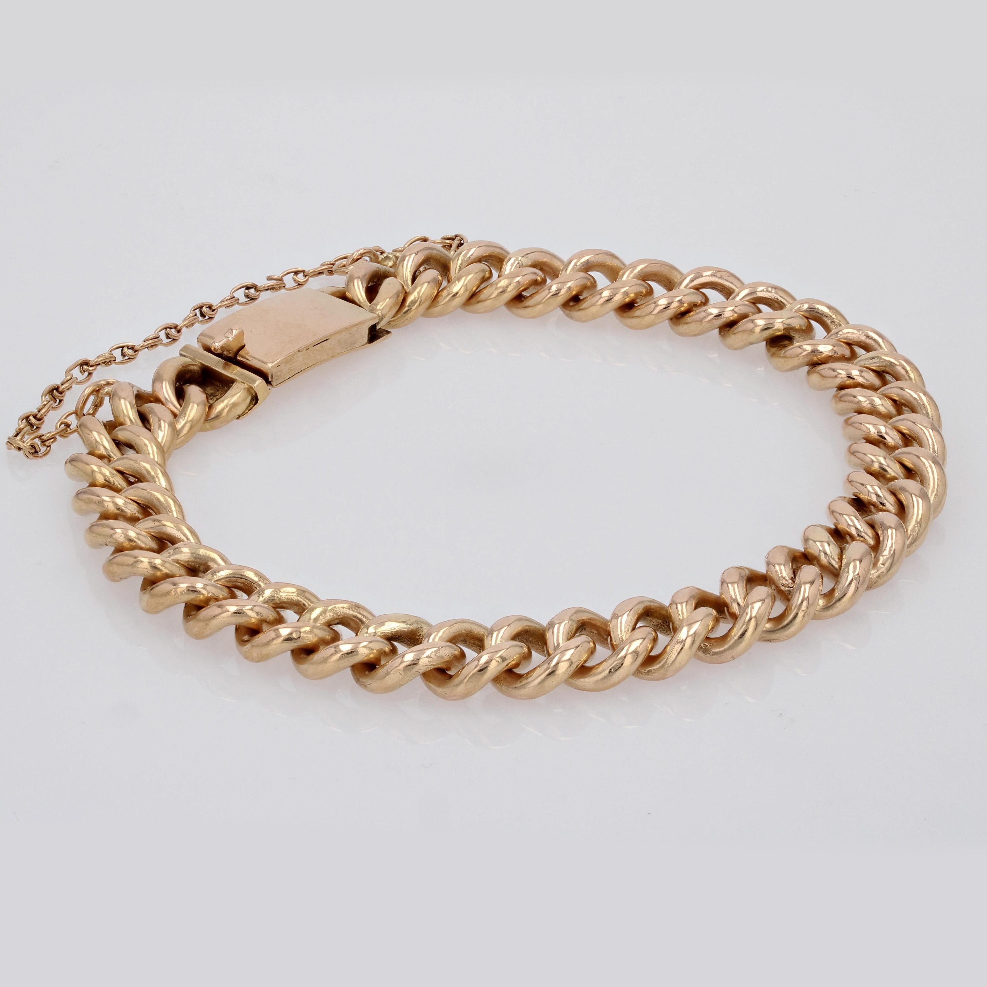 French 1960s 18 Karat Yellow Gold Curb Chain Bracelet For Sale 1