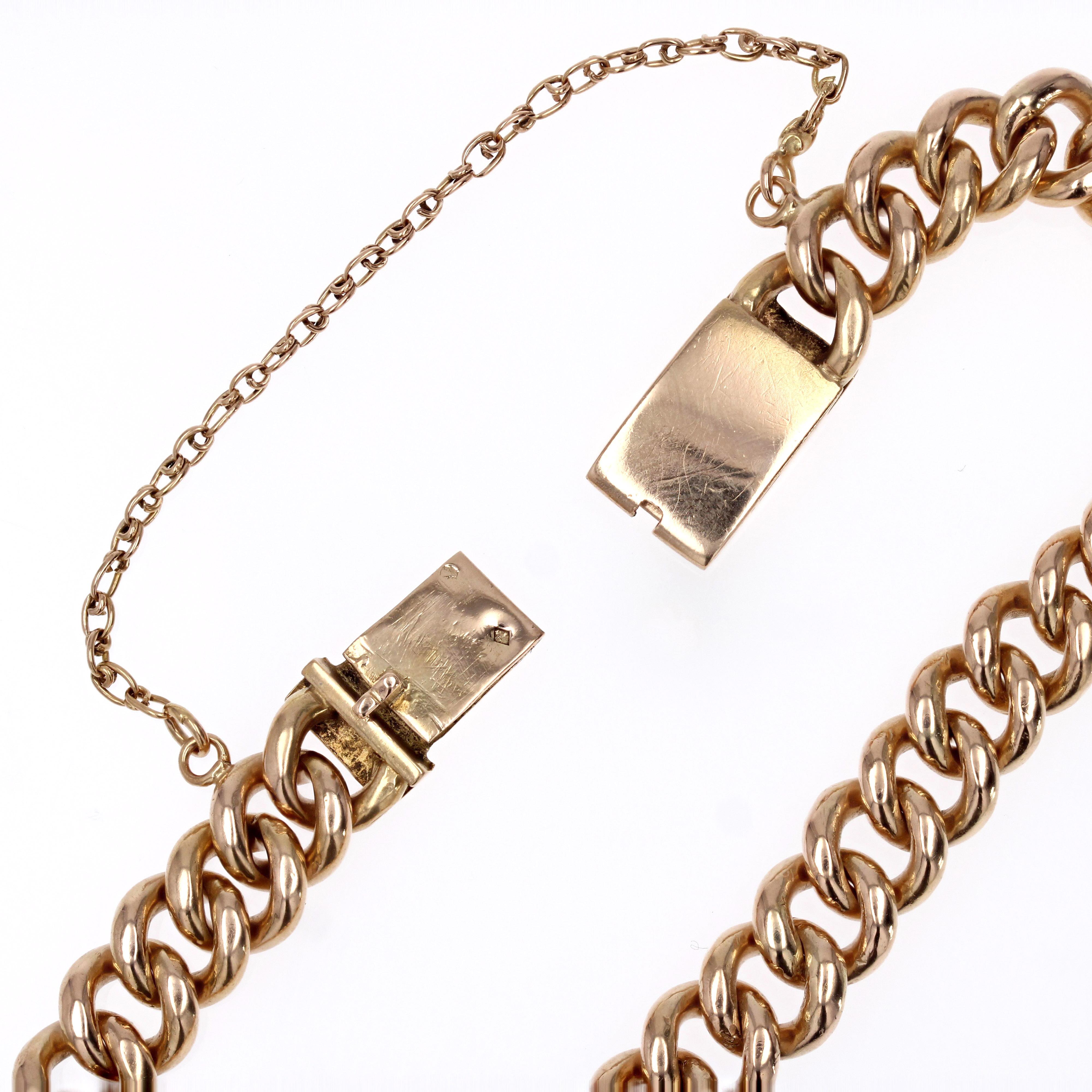 French 1960s 18 Karat Yellow Gold Curb Chain Bracelet For Sale 3
