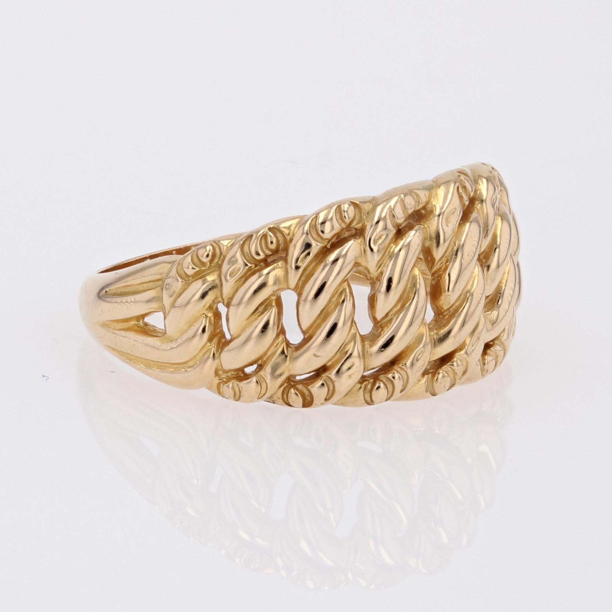Retro French 1960s 18 Karat Yellow Gold Curb Chain Ring For Sale
