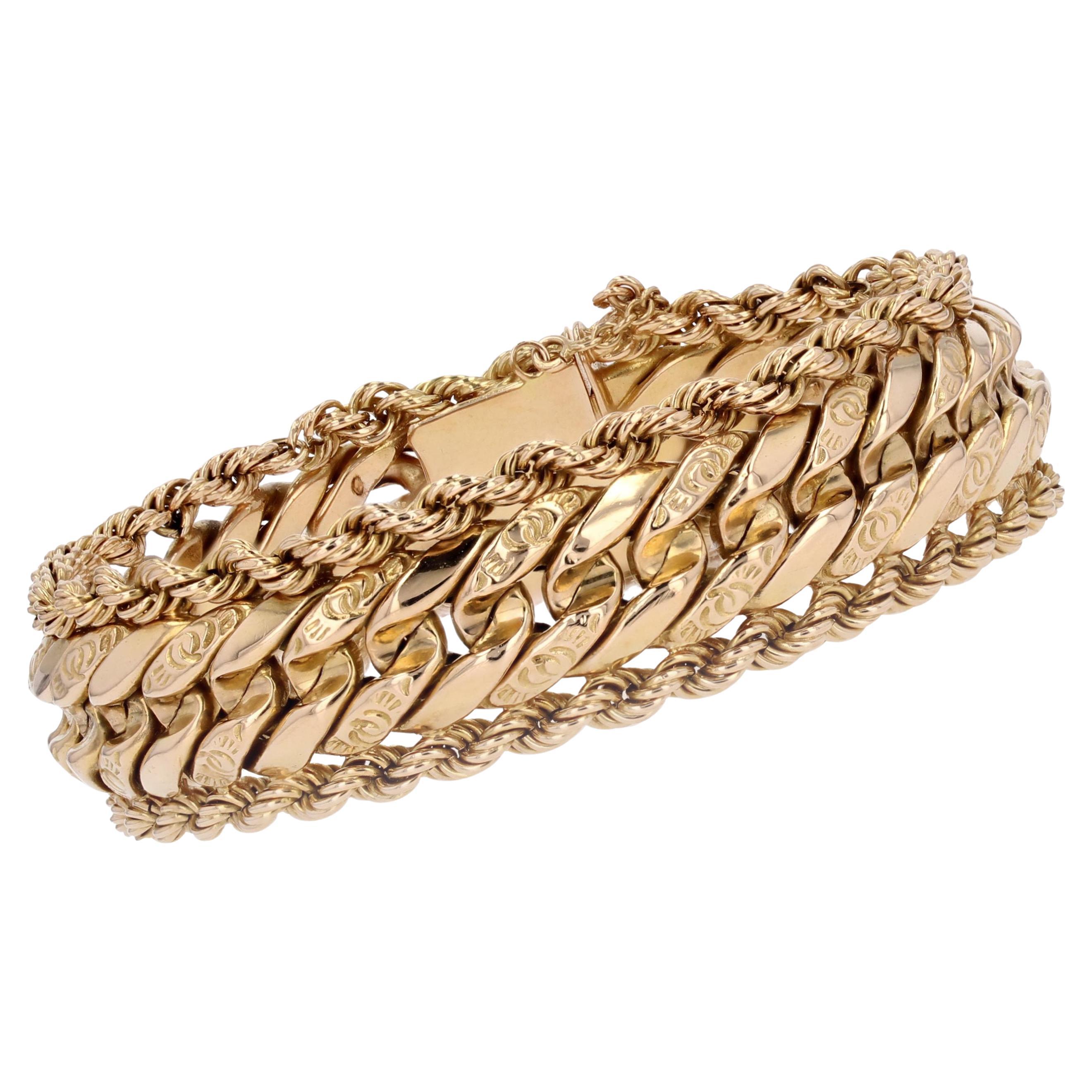 French 1960s 18 Karat Yellow Gold Curb Retro Bracelet