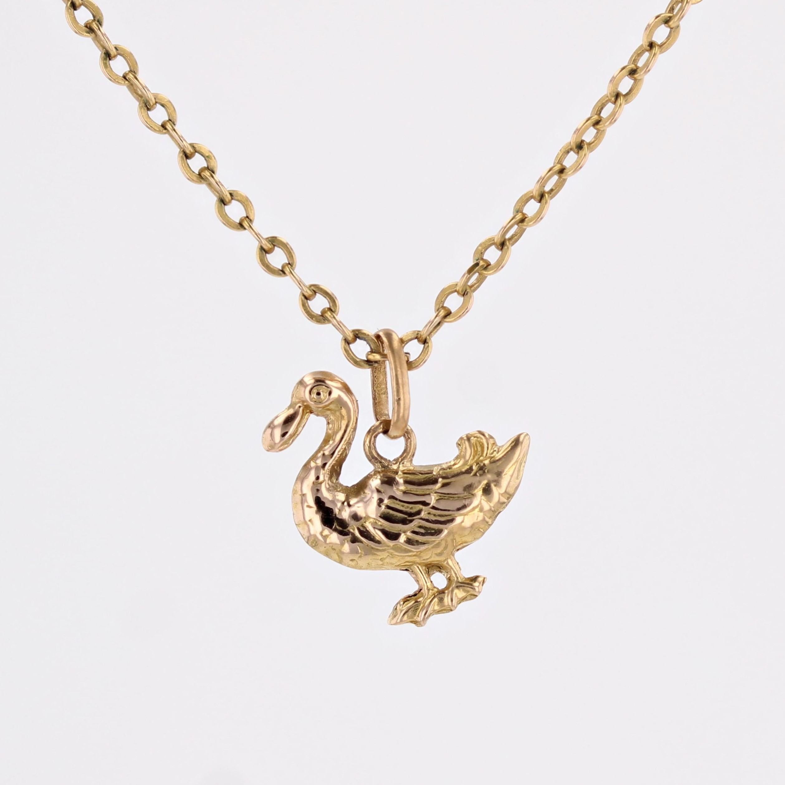 Französischer Duck Charm-Anhänger aus 18 Karat Gelbgold, 1960er Jahre im Angebot 3
