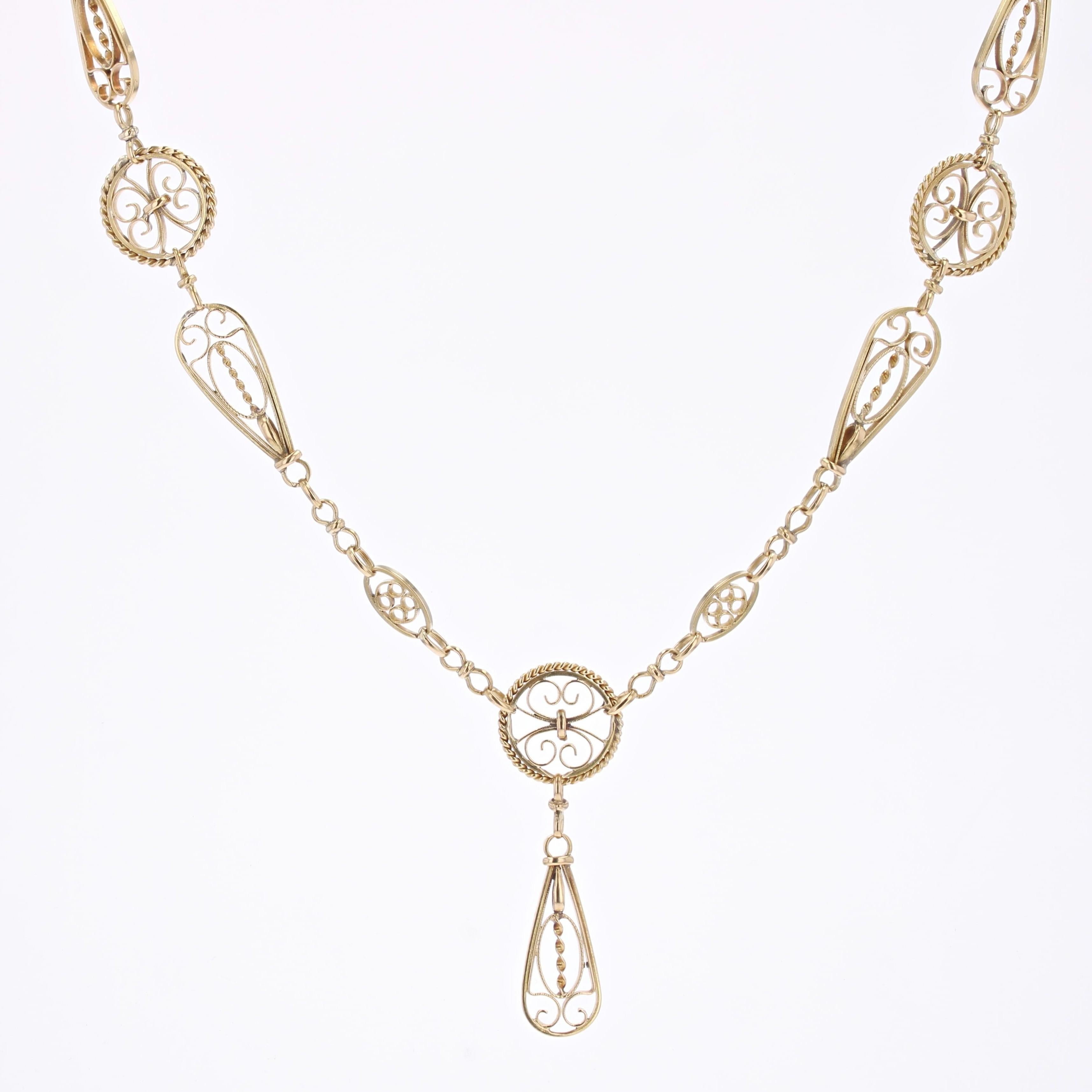 Collana francese degli anni '60 in oro giallo 18 carati con filigrana in vendita 10