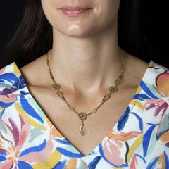 French 1960s 18 Karat Yellow Gold Filigree Drop Necklace