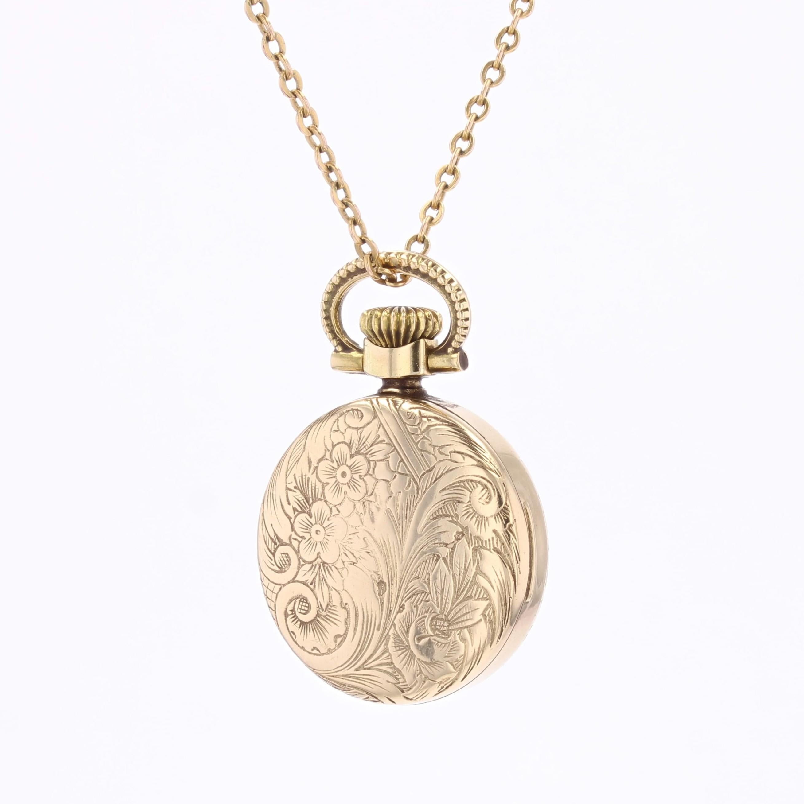 Pendentif en or jaune 18 carats Flamor pour montre de poche de femme des années 1960 Bon état - En vente à Poitiers, FR