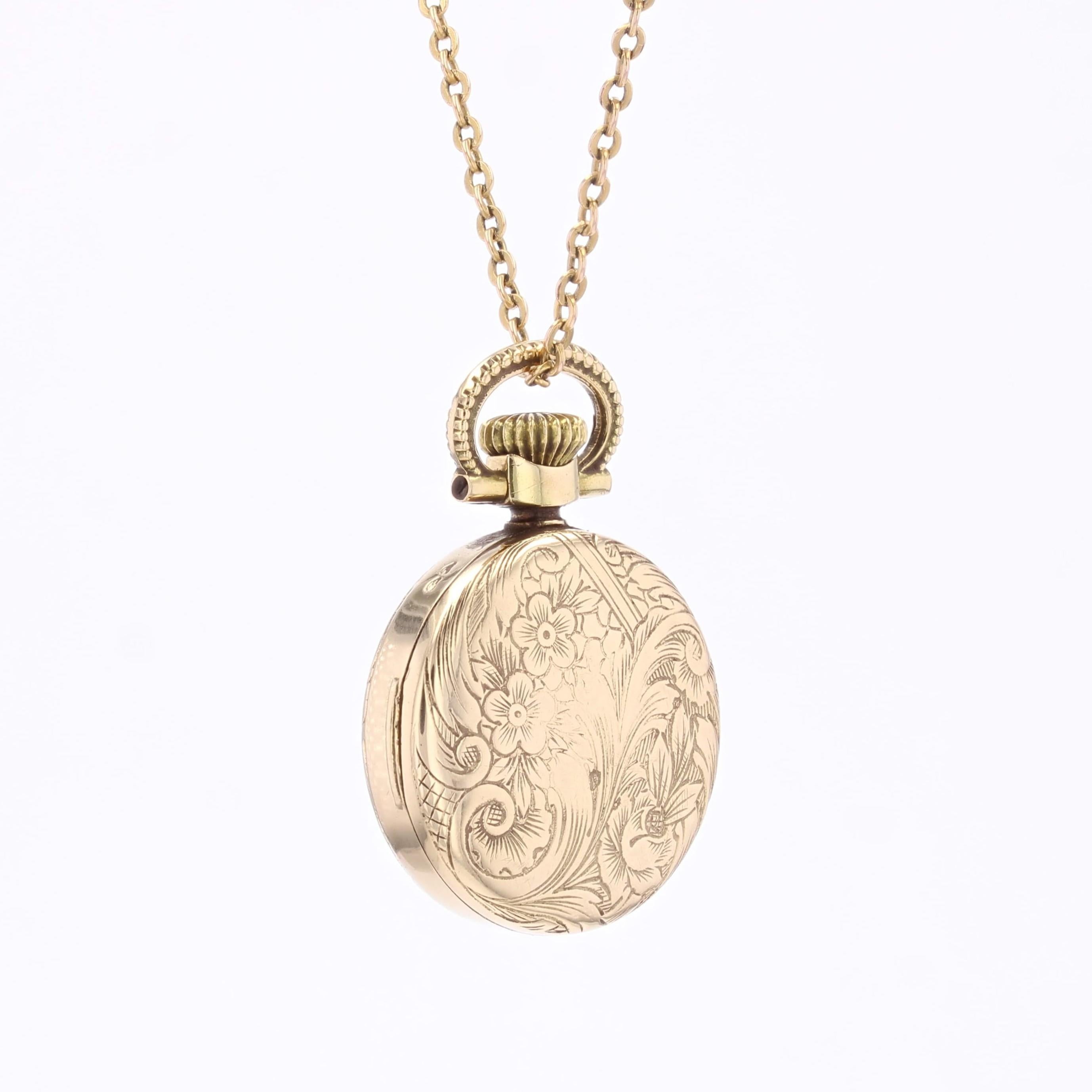 Pendentif en or jaune 18 carats Flamor pour montre de poche de femme des années 1960 Pour femmes en vente