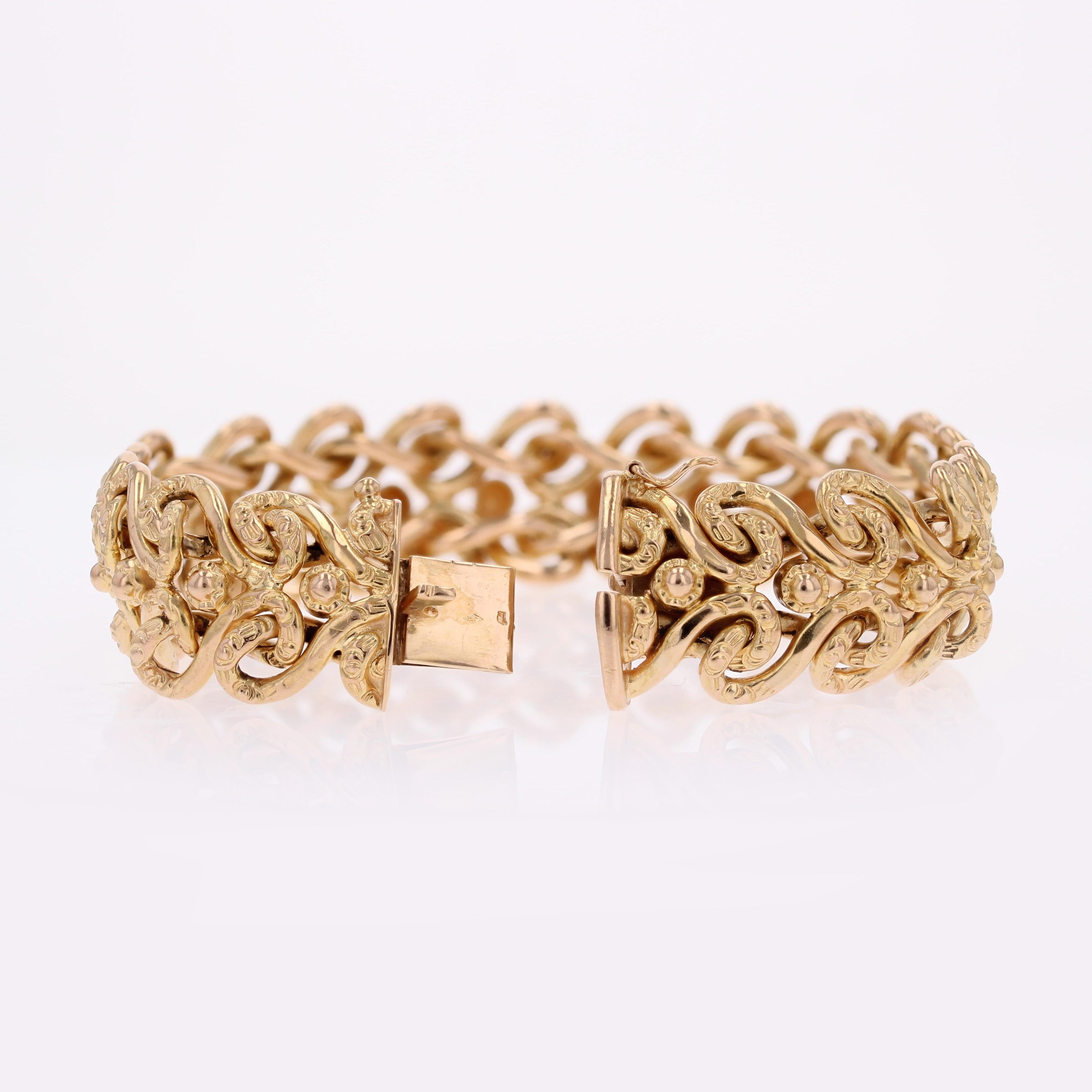 Französisches 1960er Jahre 18 Karat Gelbgold Flexibles Arabesken-Retro-Armband im Angebot 6