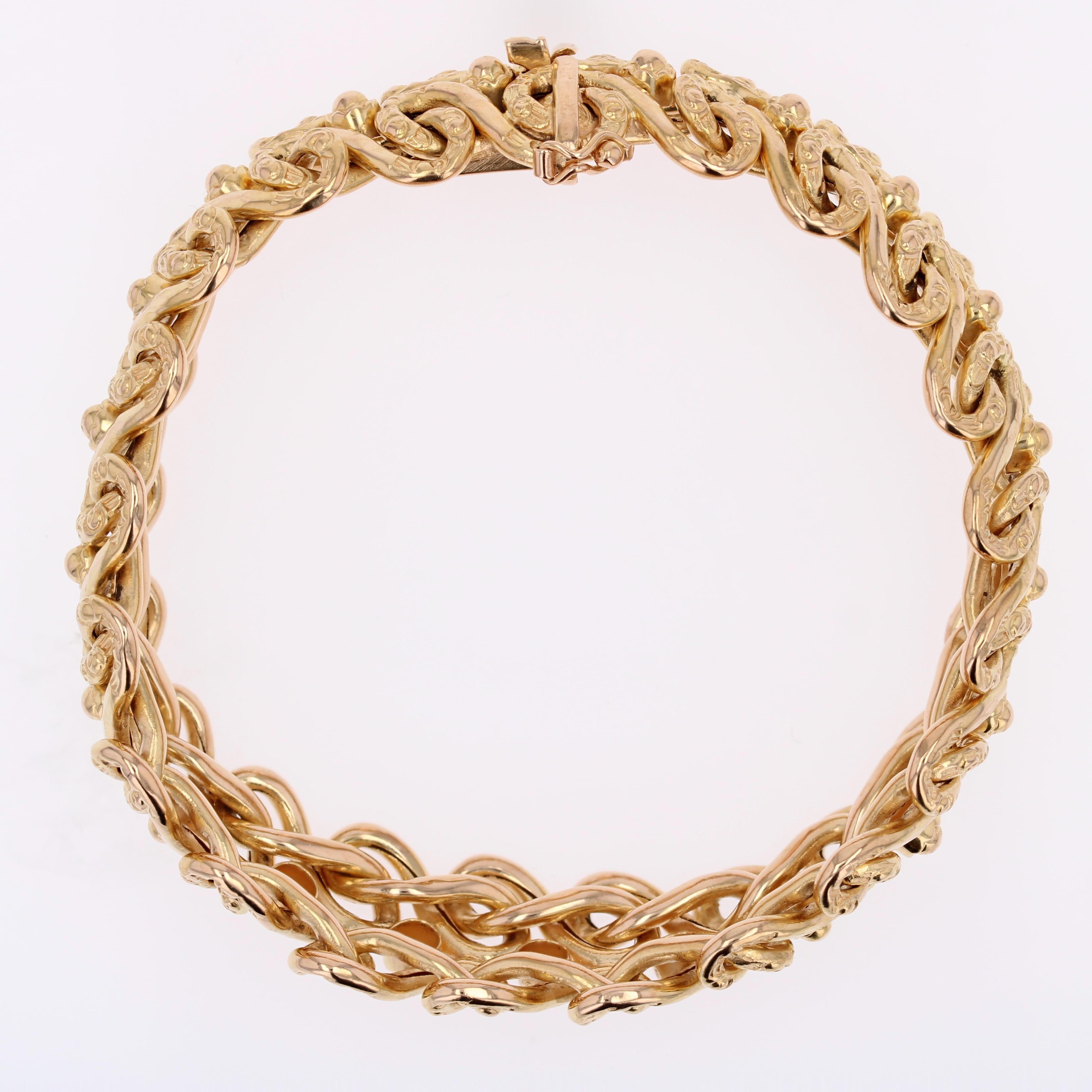 Französisches 1960er Jahre 18 Karat Gelbgold Flexibles Arabesken-Retro-Armband im Angebot 7