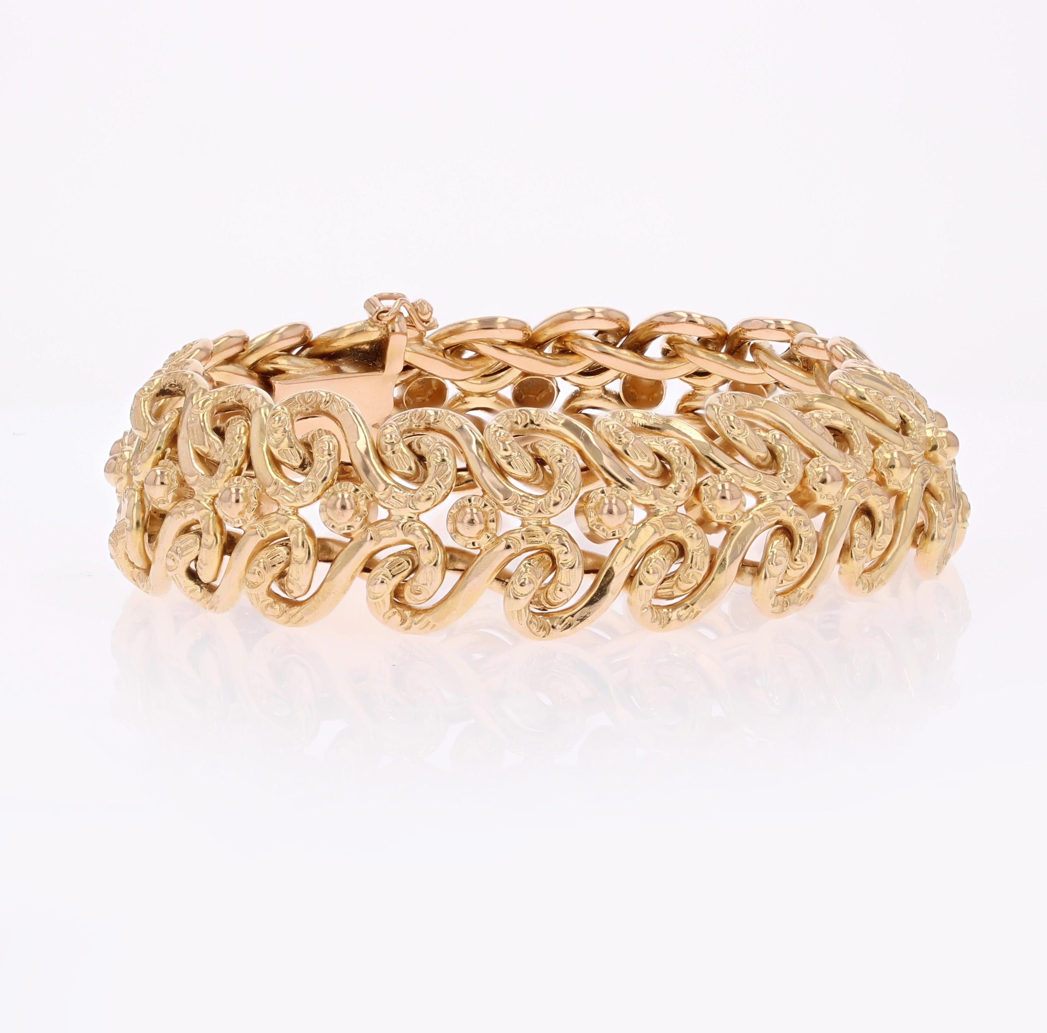 Französisches 1960er Jahre 18 Karat Gelbgold Flexibles Arabesken-Retro-Armband im Angebot 1