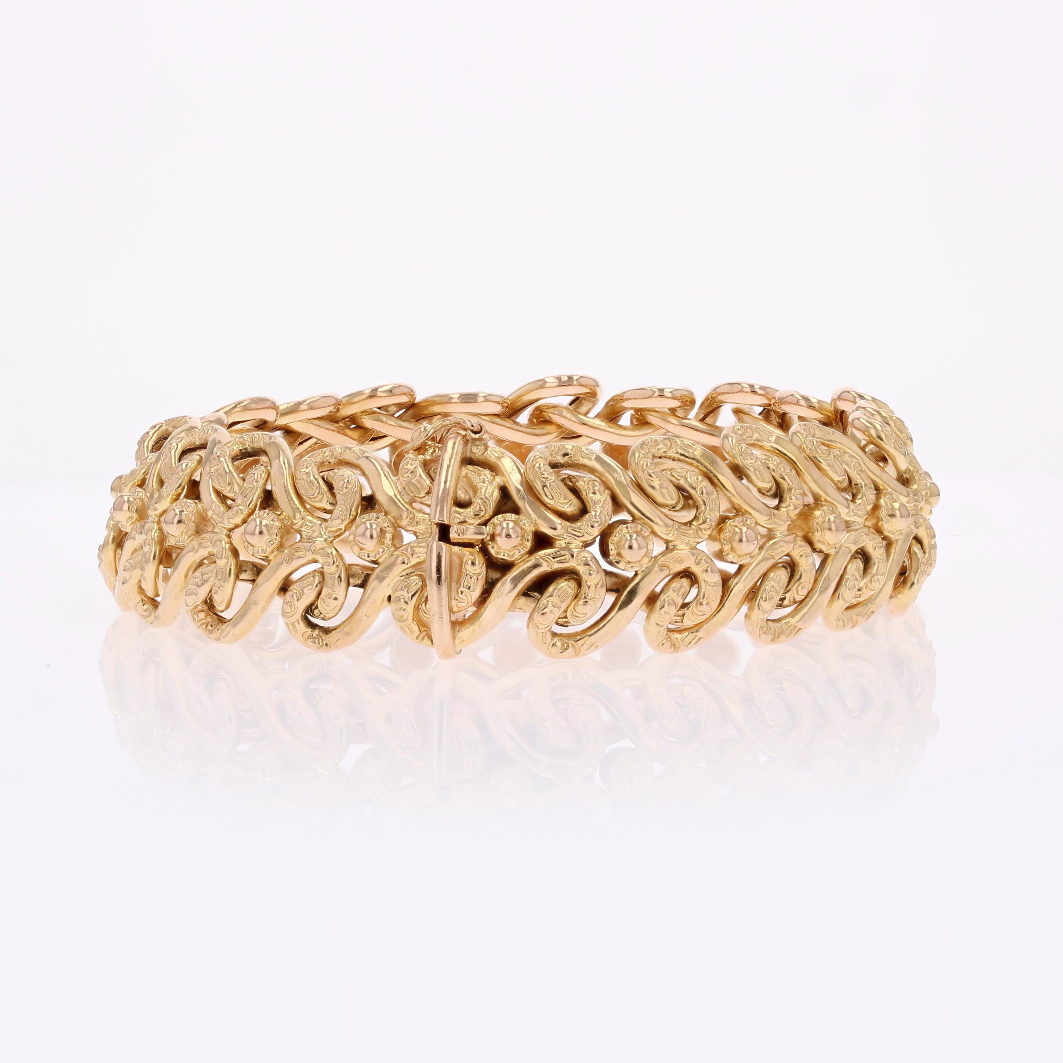 Französisches 1960er Jahre 18 Karat Gelbgold Flexibles Arabesken-Retro-Armband im Angebot 2