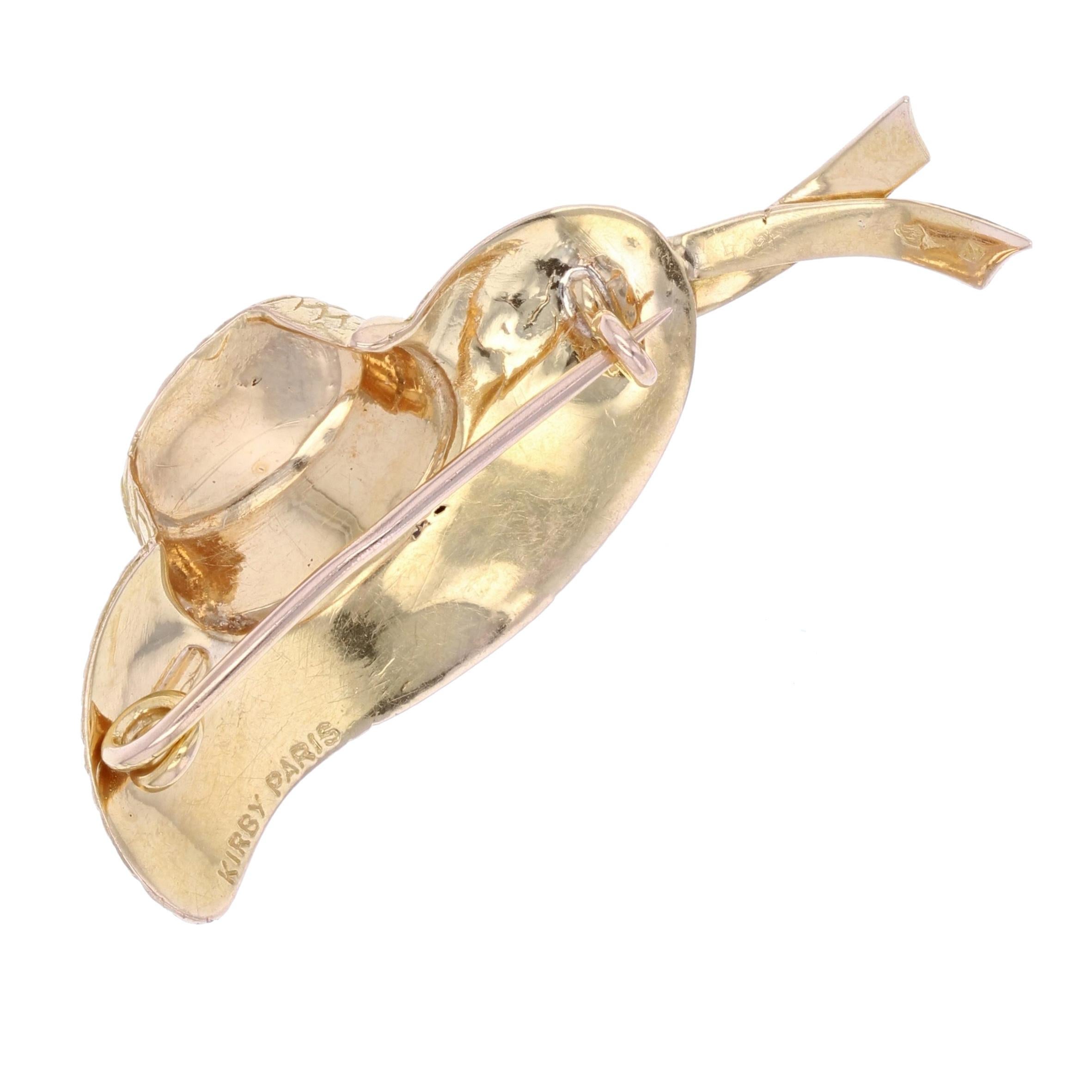 French 1960s 18 Karat Yellow Gold Hat Kirby Signed Brooch For Sale 3