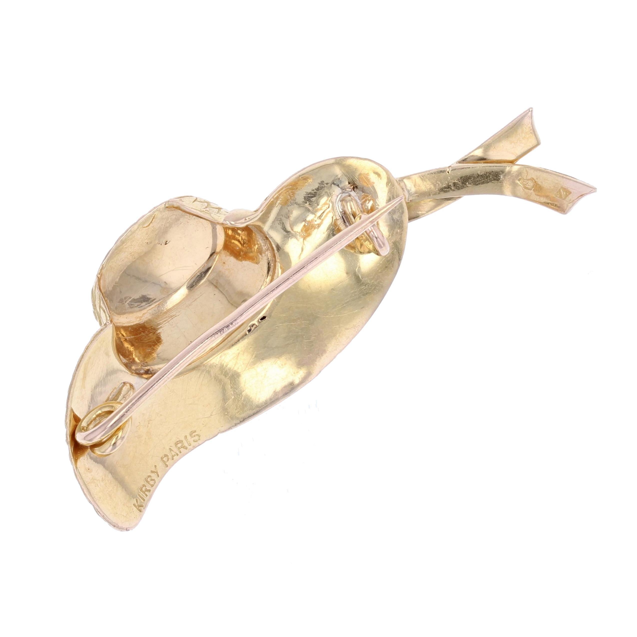 French 1960s 18 Karat Yellow Gold Hat Kirby Signed Brooch For Sale 4
