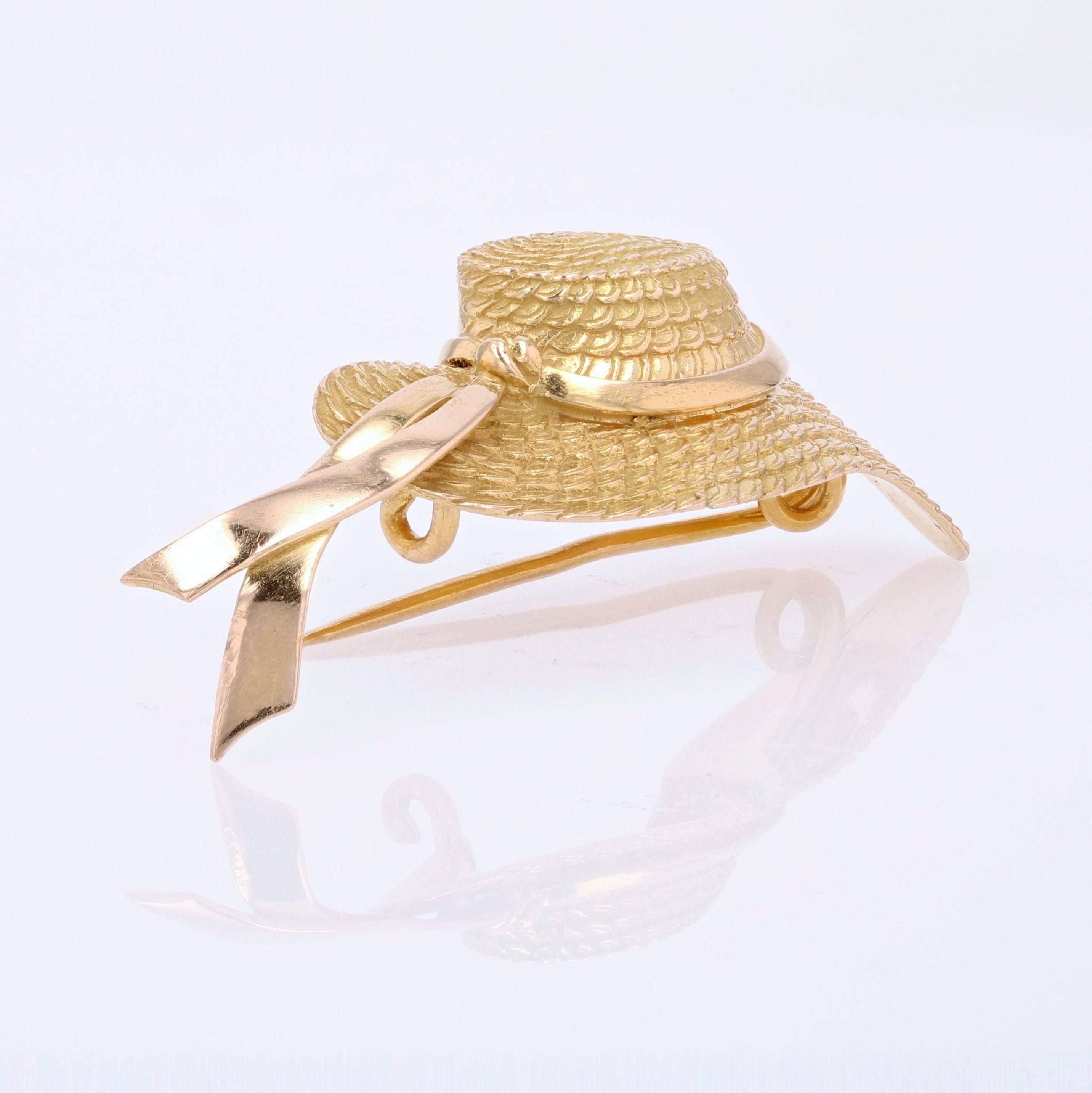 Women's French 1960s 18 Karat Yellow Gold Hat Kirby Signed Brooch For Sale