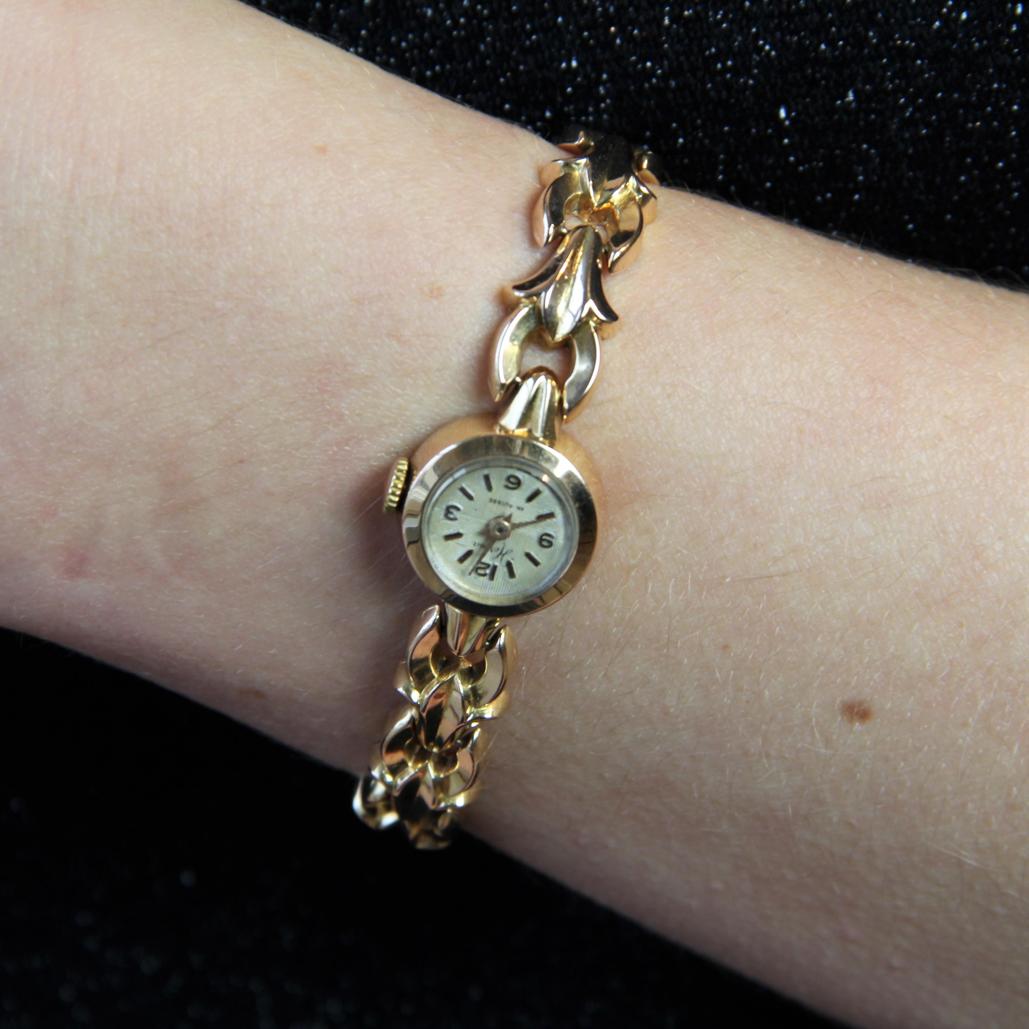 Montre-bracelet rétro française pour femme en or jaune 18 carats, années 1960 5
