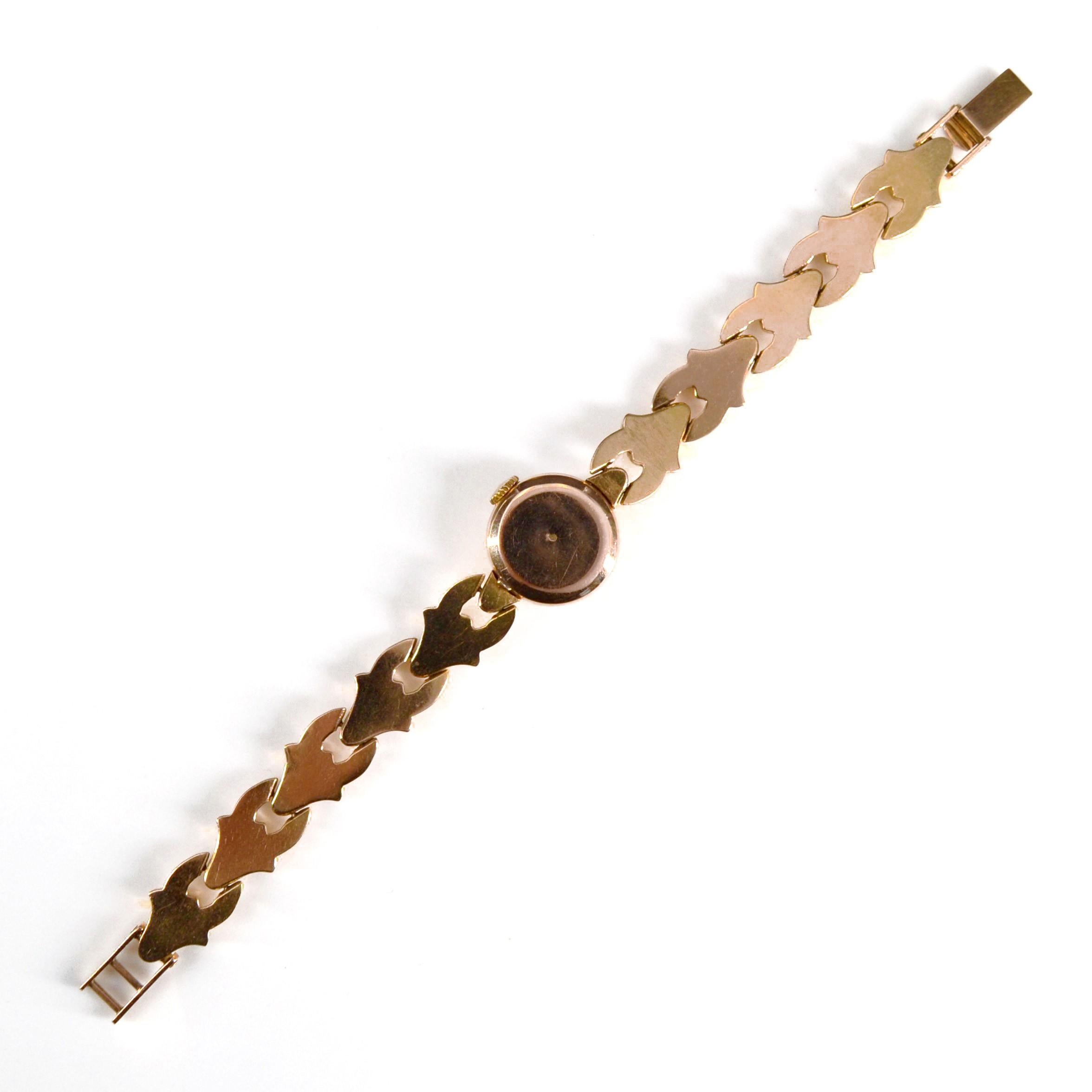 Montre-bracelet rétro française pour femme en or jaune 18 carats, années 1960 6