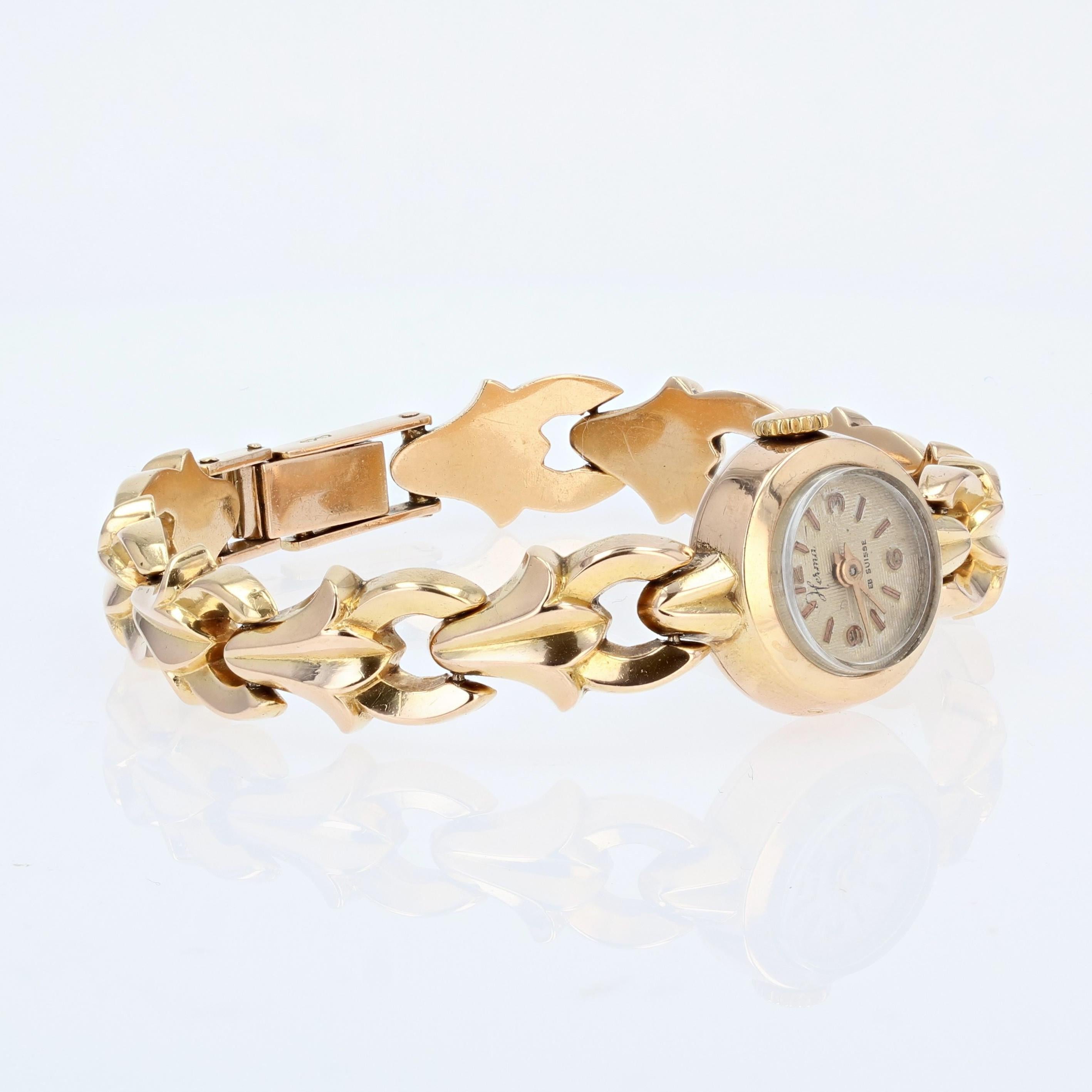 Französische 1960er Jahre 18 Karat Gelbgold Lady''s Retro Armbanduhr Damen
