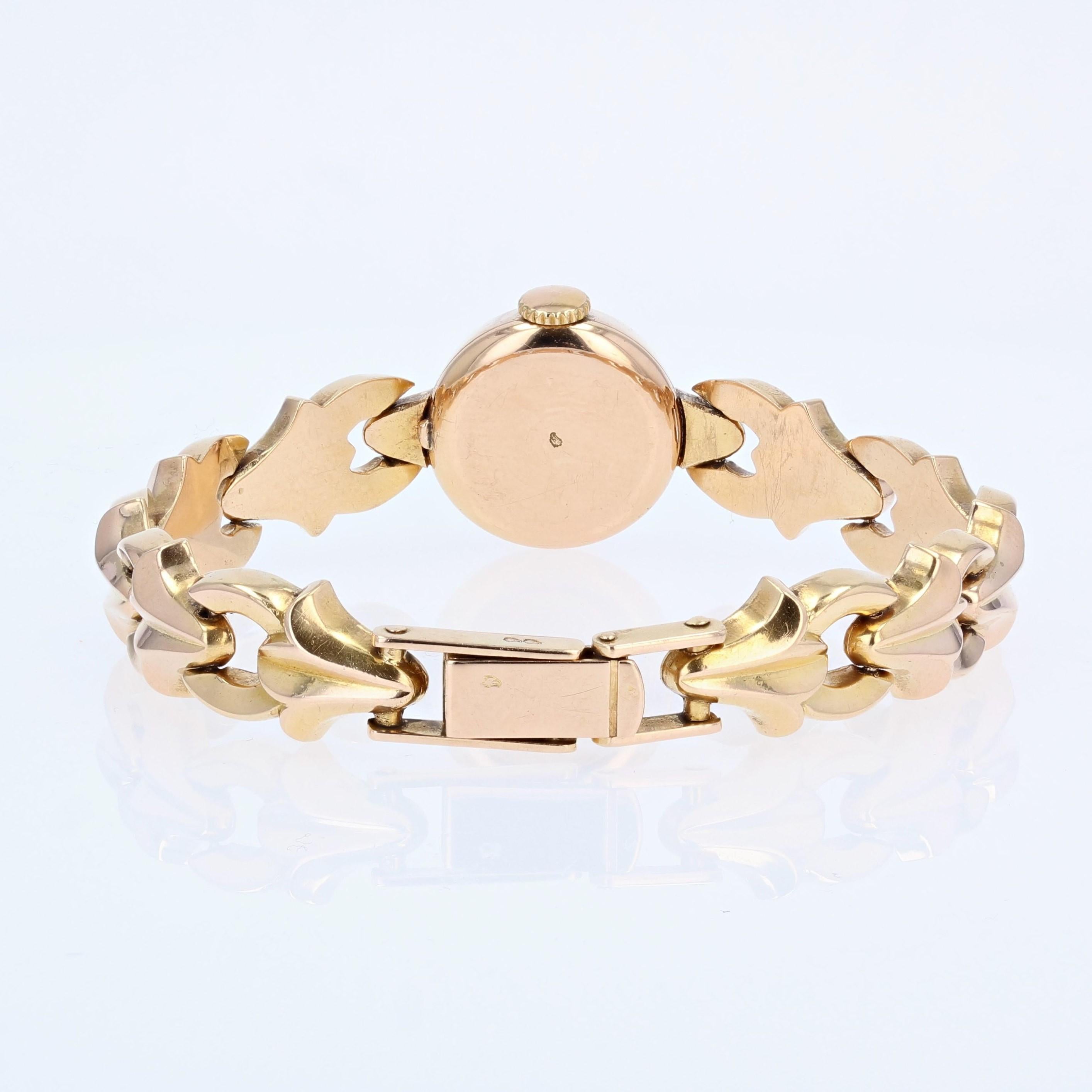  Montre-bracelet rétro française pour femme en or jaune 18 carats, années 1960 Pour femmes 