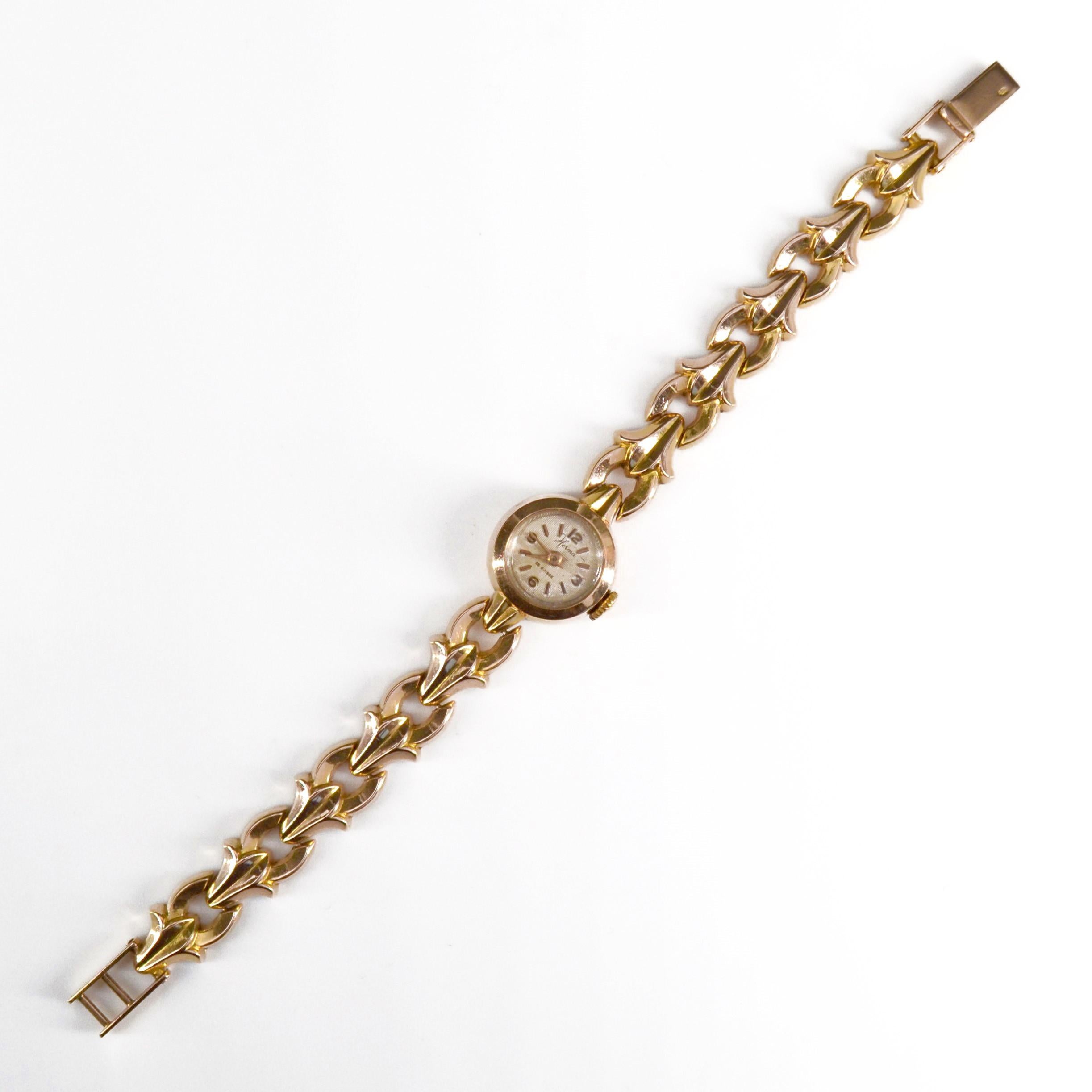 Französische 1960er Jahre 18 Karat Gelbgold Lady''s Retro Armbanduhr 2