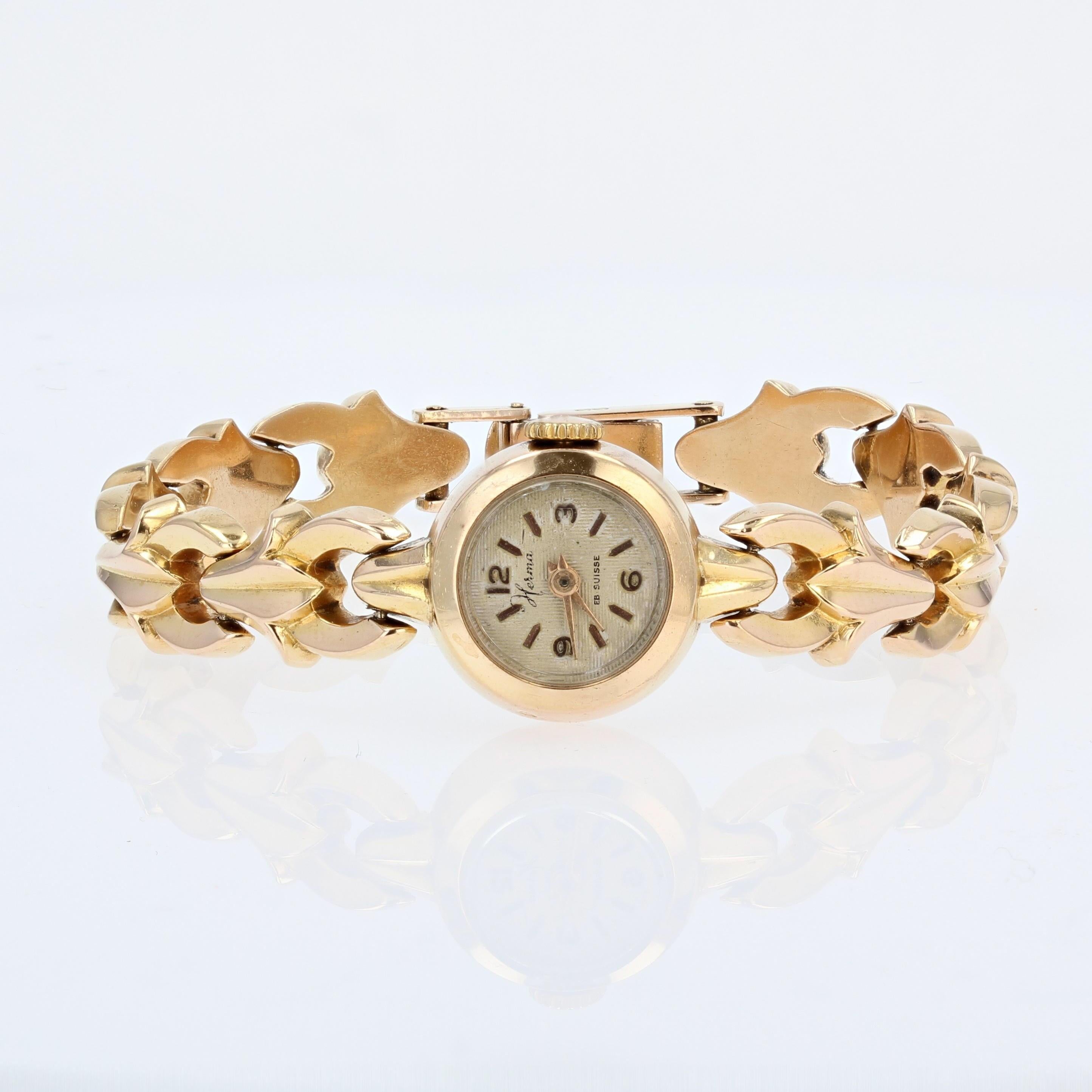 Montre-bracelet rétro française pour femme en or jaune 18 carats, années 1960 2